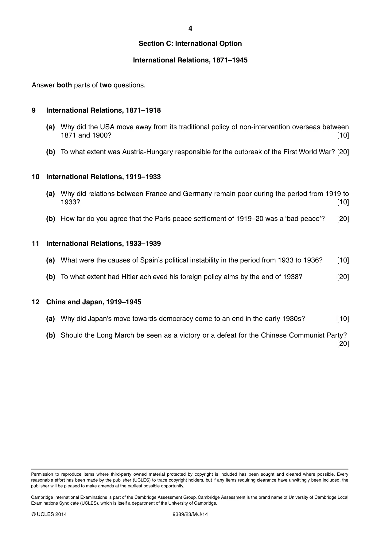 Cambridge A Level History 9389 2014 May/June Paper 2 · Variant 3 question paper, page 4 of 4