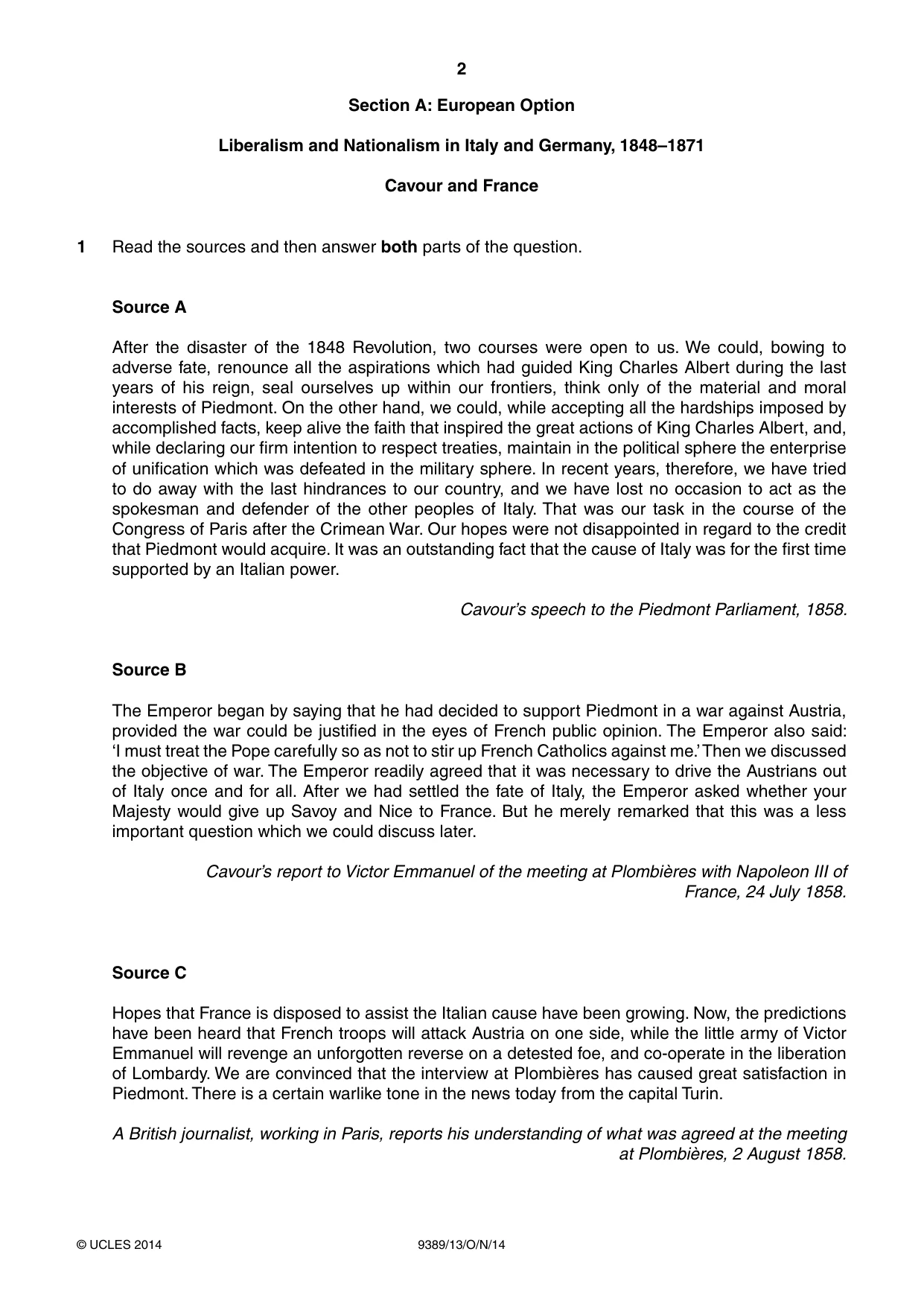 Cambridge A Level History 9389 2014 Oct/Nov Paper 1 · Variant 3 question paper, page 2 of 8
