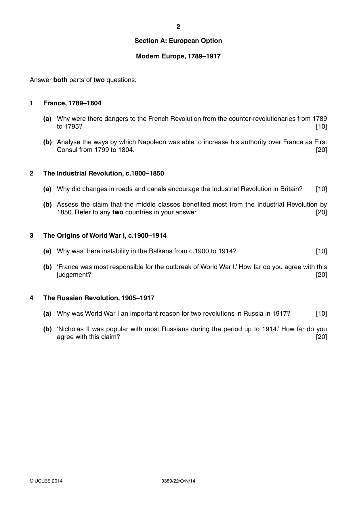 Cambridge A Level History 9389 2014 Oct/Nov Paper 2 · Variant 2 question paper, page 2 of 4