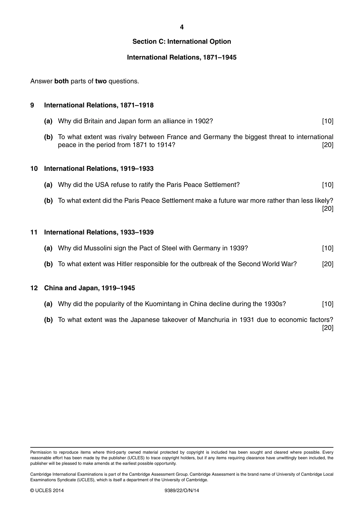 Cambridge A Level History 9389 2014 Oct/Nov Paper 2 · Variant 2 question paper, page 4 of 4