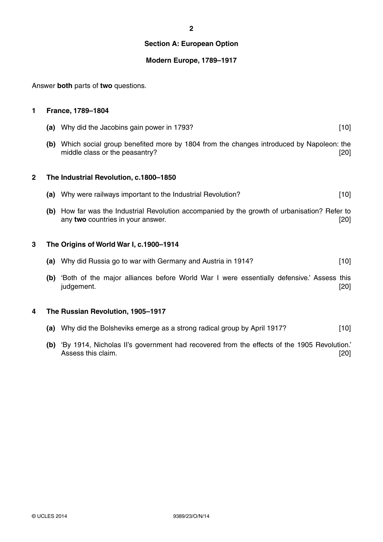 Cambridge A Level History 9389 2014 Oct/Nov Paper 2 · Variant 3 question paper, page 2 of 4