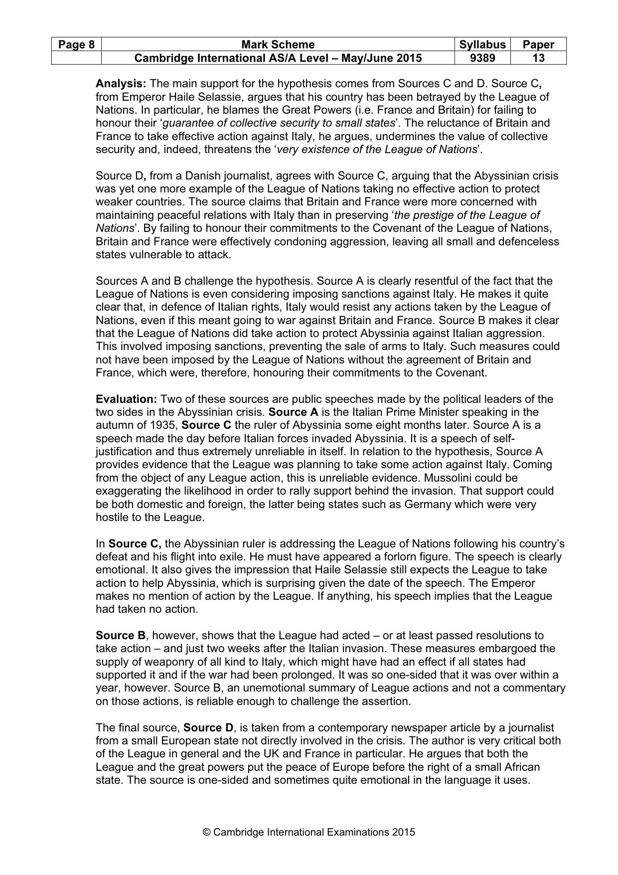 Mark scheme, page 8 of 9