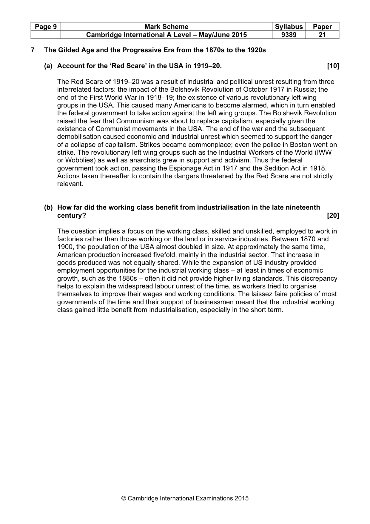 Mark scheme, page 9 of 14