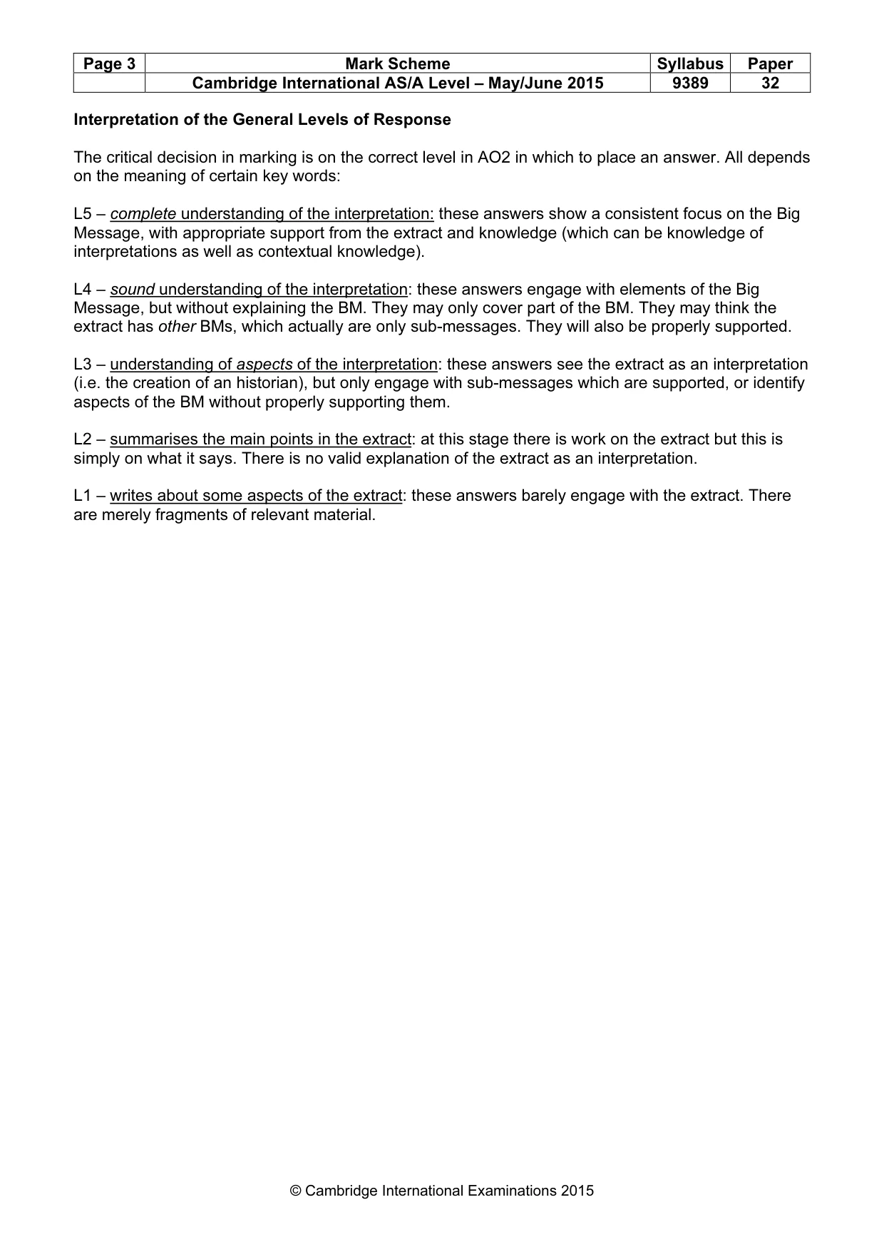 Mark scheme, page 3 of 5