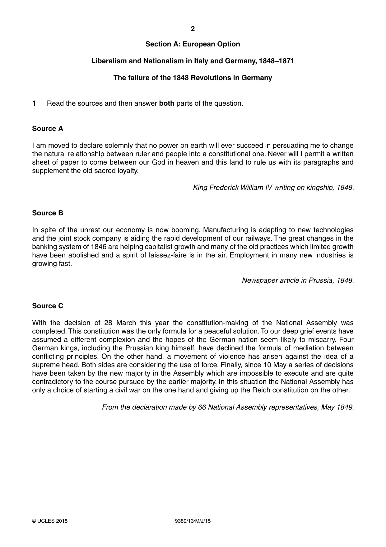 Cambridge A Level History 9389 2015 May/June Paper 1 · Variant 3 question paper, page 2 of 8