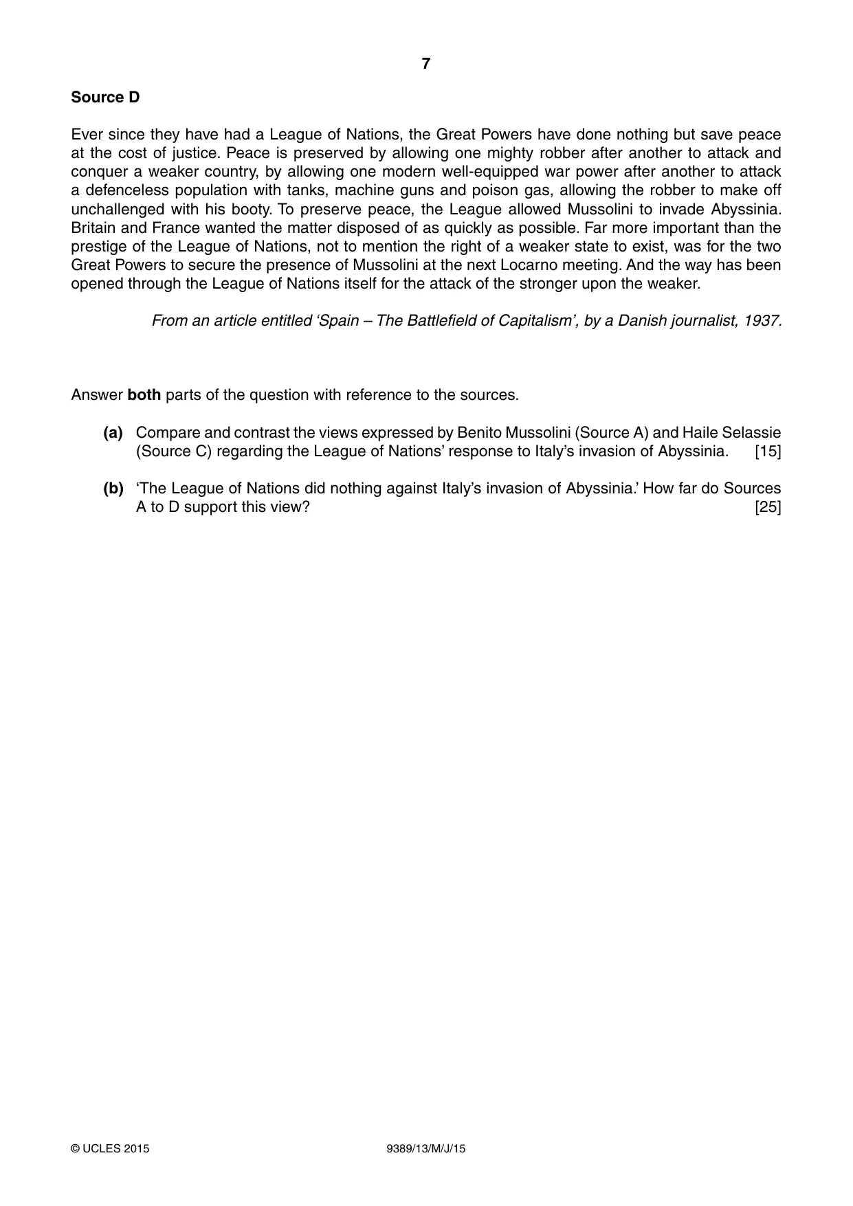 Cambridge A Level History 9389 2015 May/June Paper 1 · Variant 3 question paper, page 7 of 8