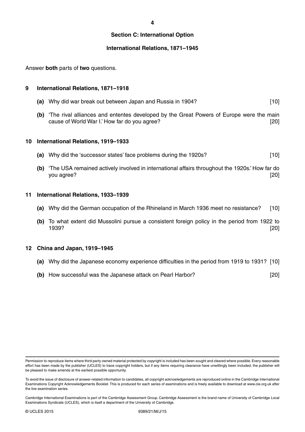 Cambridge A Level History 9389 2015 May/June Paper 2 · Variant 1 question paper, page 4 of 4