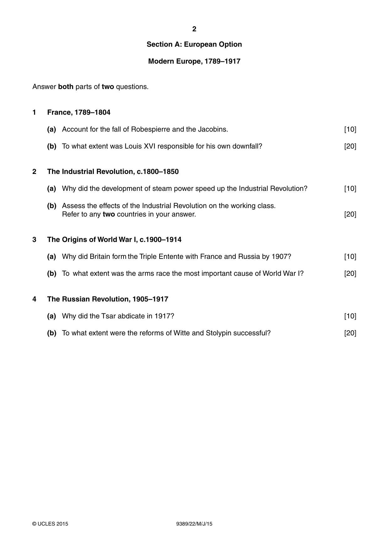 Cambridge A Level History 9389 2015 May/June Paper 2 · Variant 2 question paper, page 2 of 4