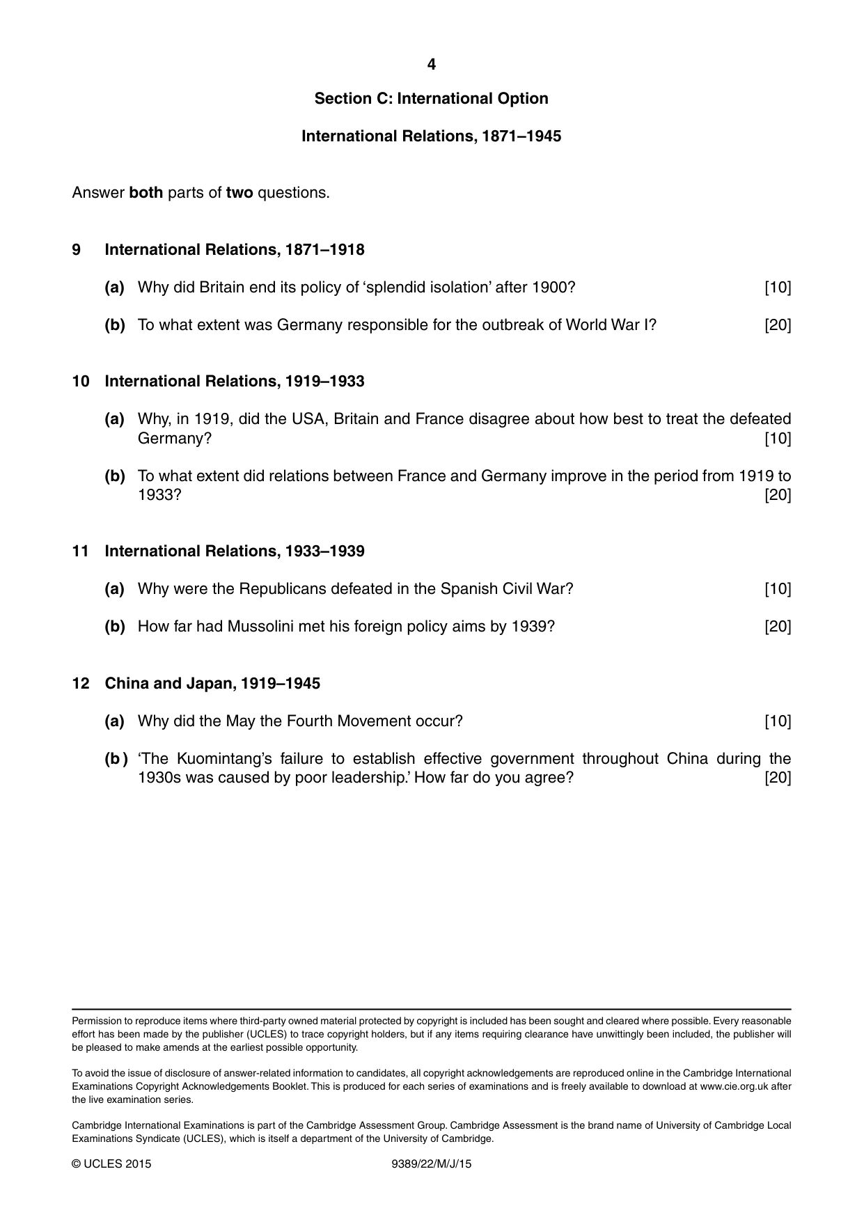 Cambridge A Level History 9389 2015 May/June Paper 2 · Variant 2 question paper, page 4 of 4