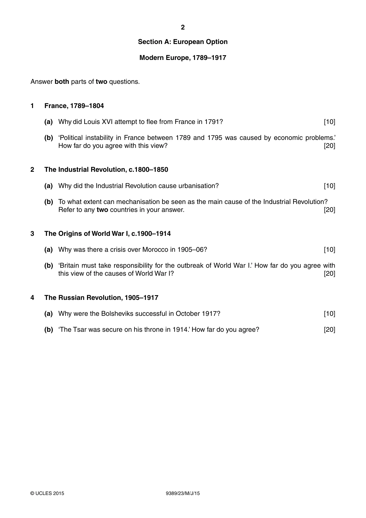 Cambridge A Level History 9389 2015 May/June Paper 2 · Variant 3 question paper, page 2 of 4