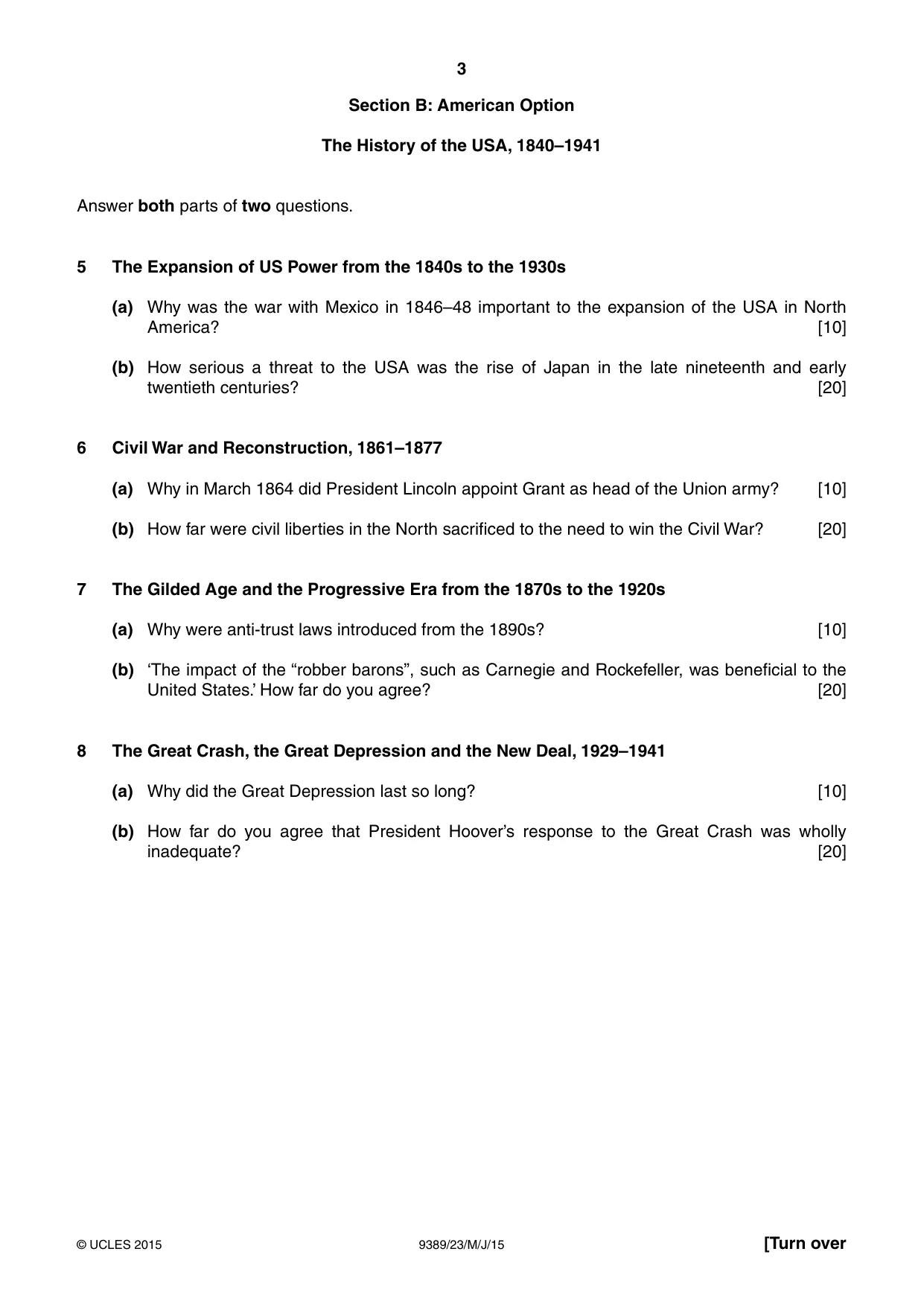 Cambridge A Level History 9389 2015 May/June Paper 2 · Variant 3 question paper, page 3 of 4