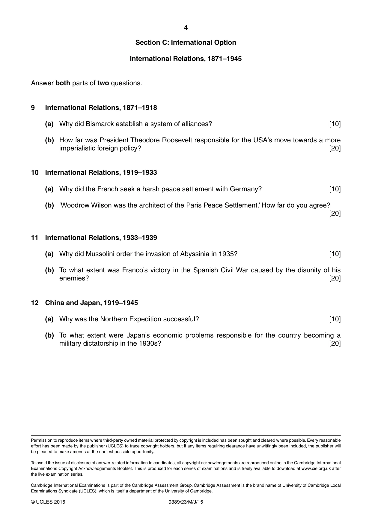 Cambridge A Level History 9389 2015 May/June Paper 2 · Variant 3 question paper, page 4 of 4