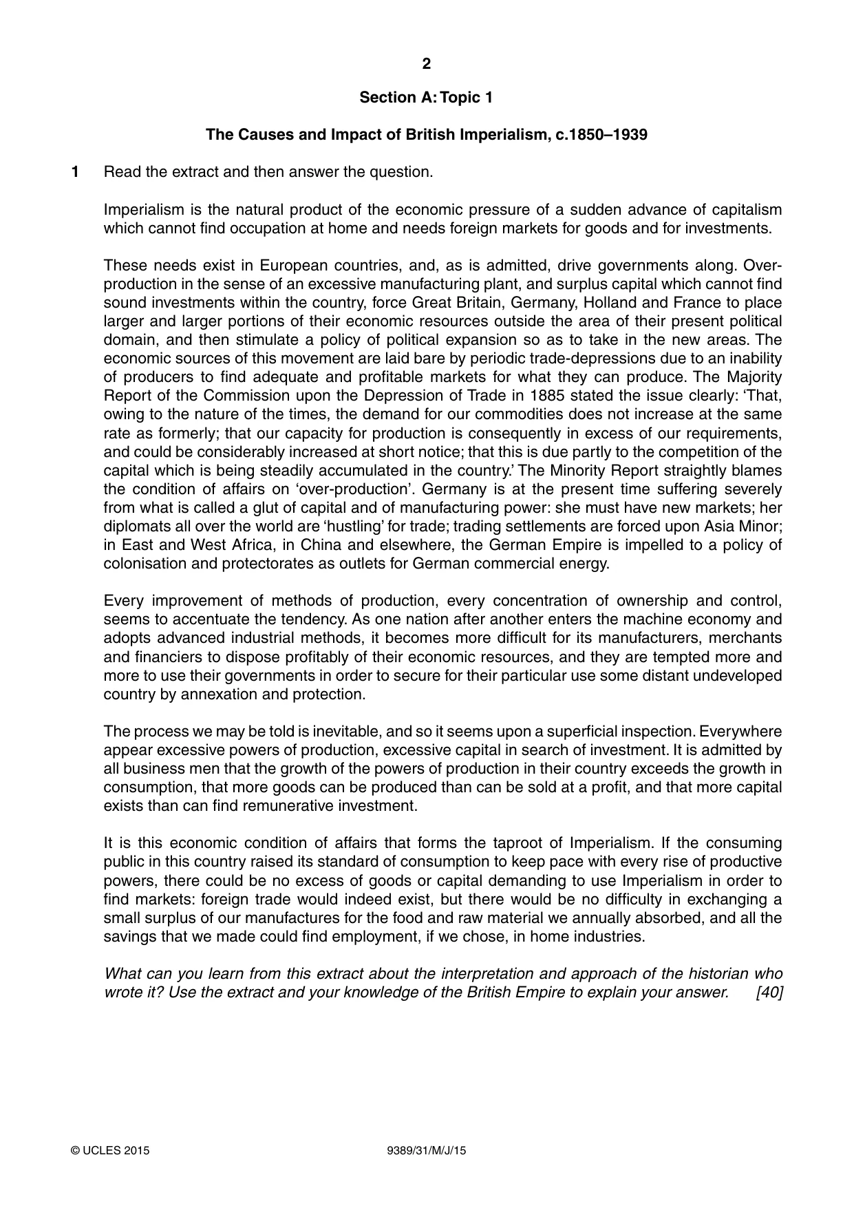 Cambridge A Level History 9389 2015 May/June Paper 3 · Variant 1 question paper, page 2 of 4