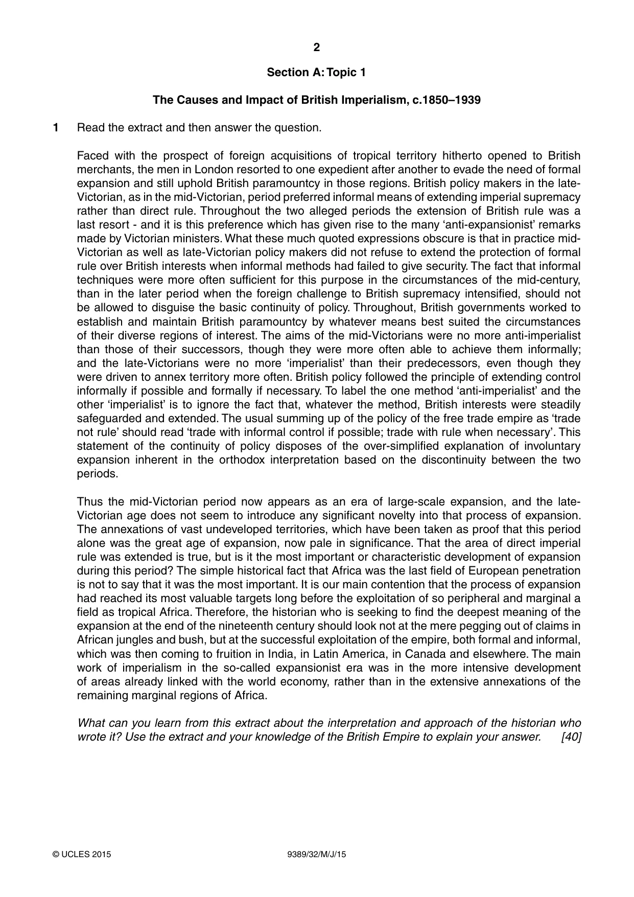 Cambridge A Level History 9389 2015 May/June Paper 3 · Variant 2 question paper, page 2 of 4