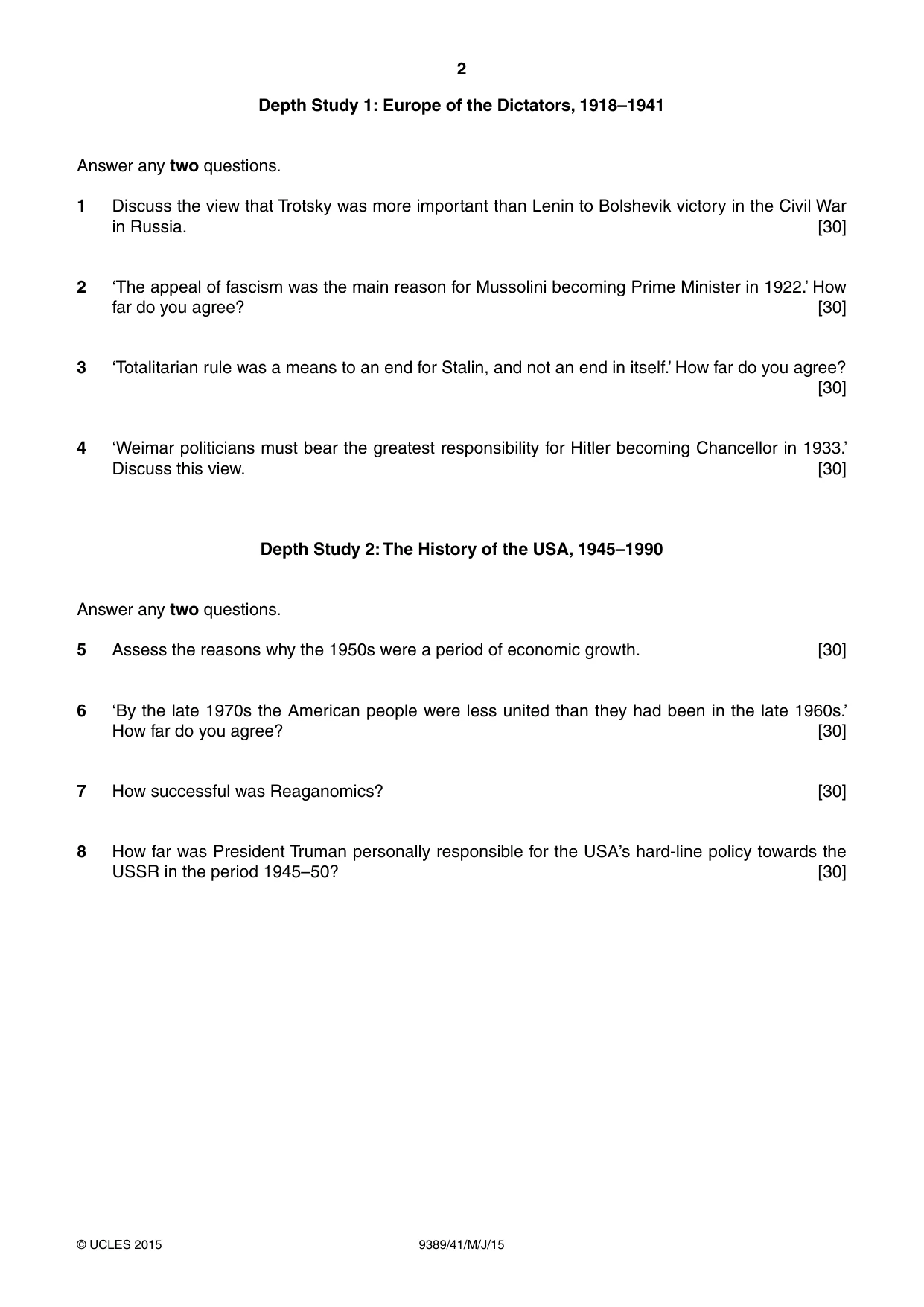 Cambridge A Level History 9389 2015 May/June Paper 4 · Variant 1 question paper, page 2 of 4