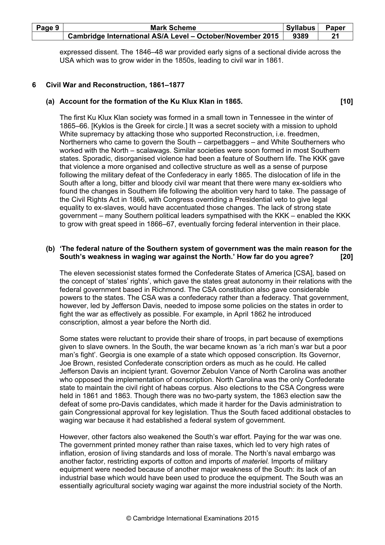 Mark scheme, page 9 of 15