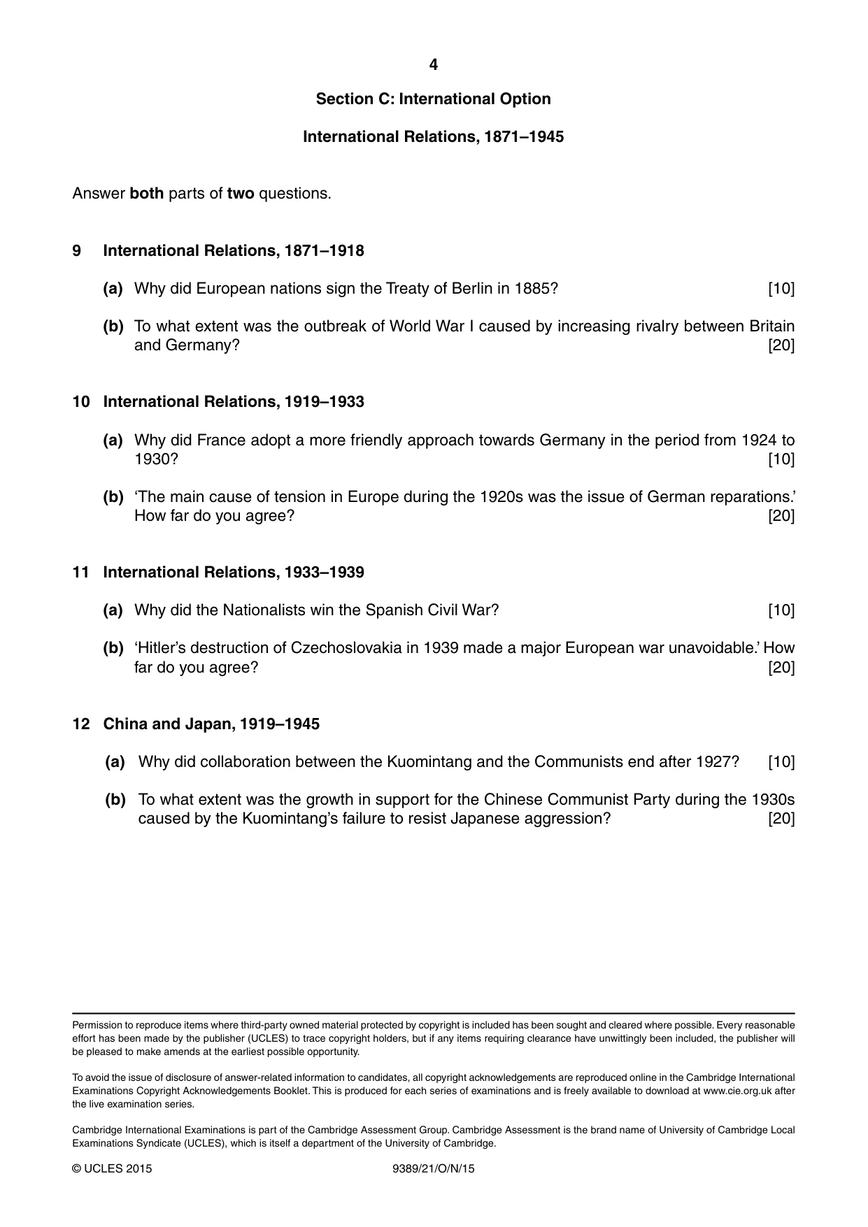 Cambridge A Level History 9389 2015 Oct/Nov Paper 2 · Variant 1 question paper, page 4 of 4