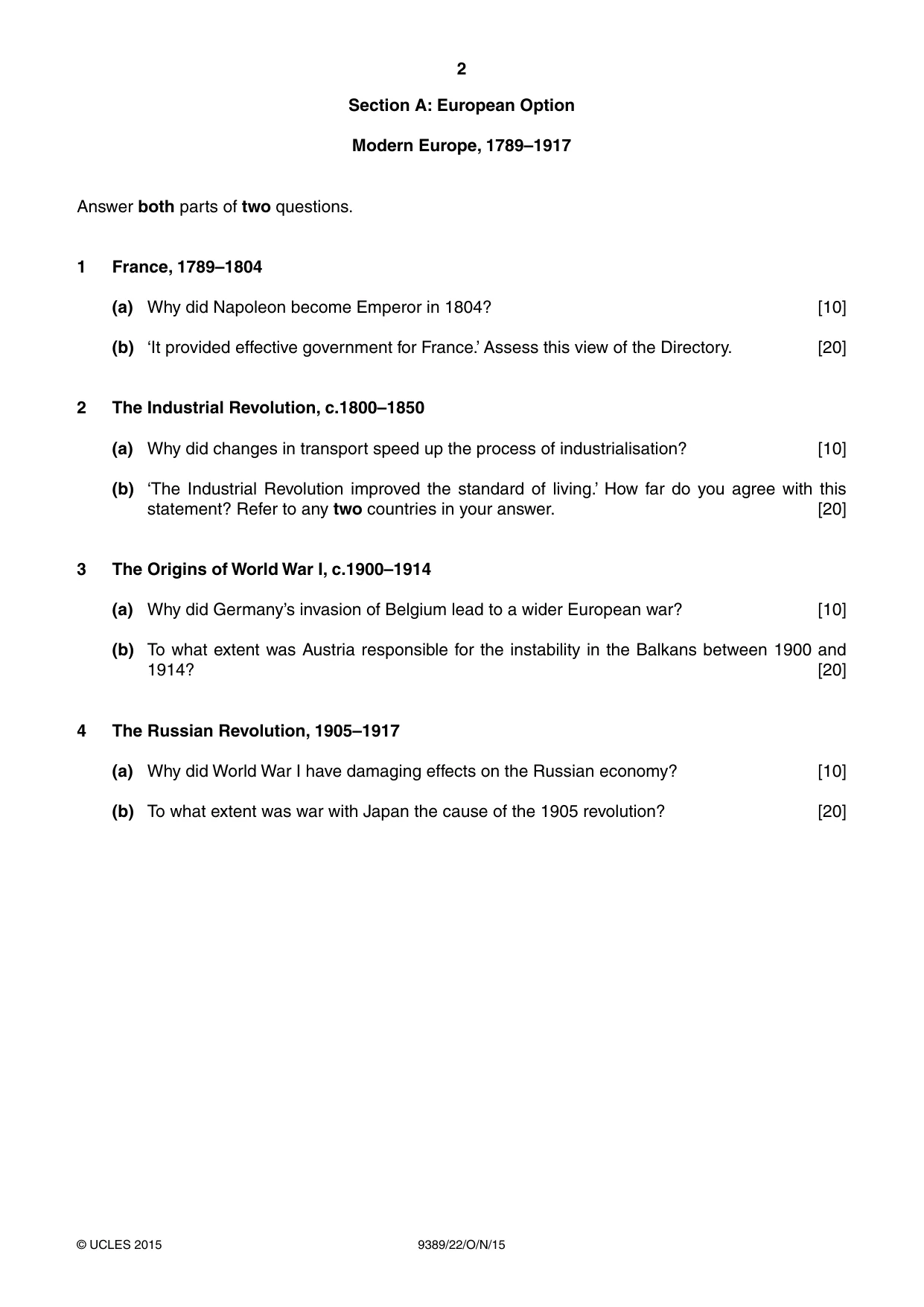 Cambridge A Level History 9389 2015 Oct/Nov Paper 2 · Variant 2 question paper, page 2 of 4