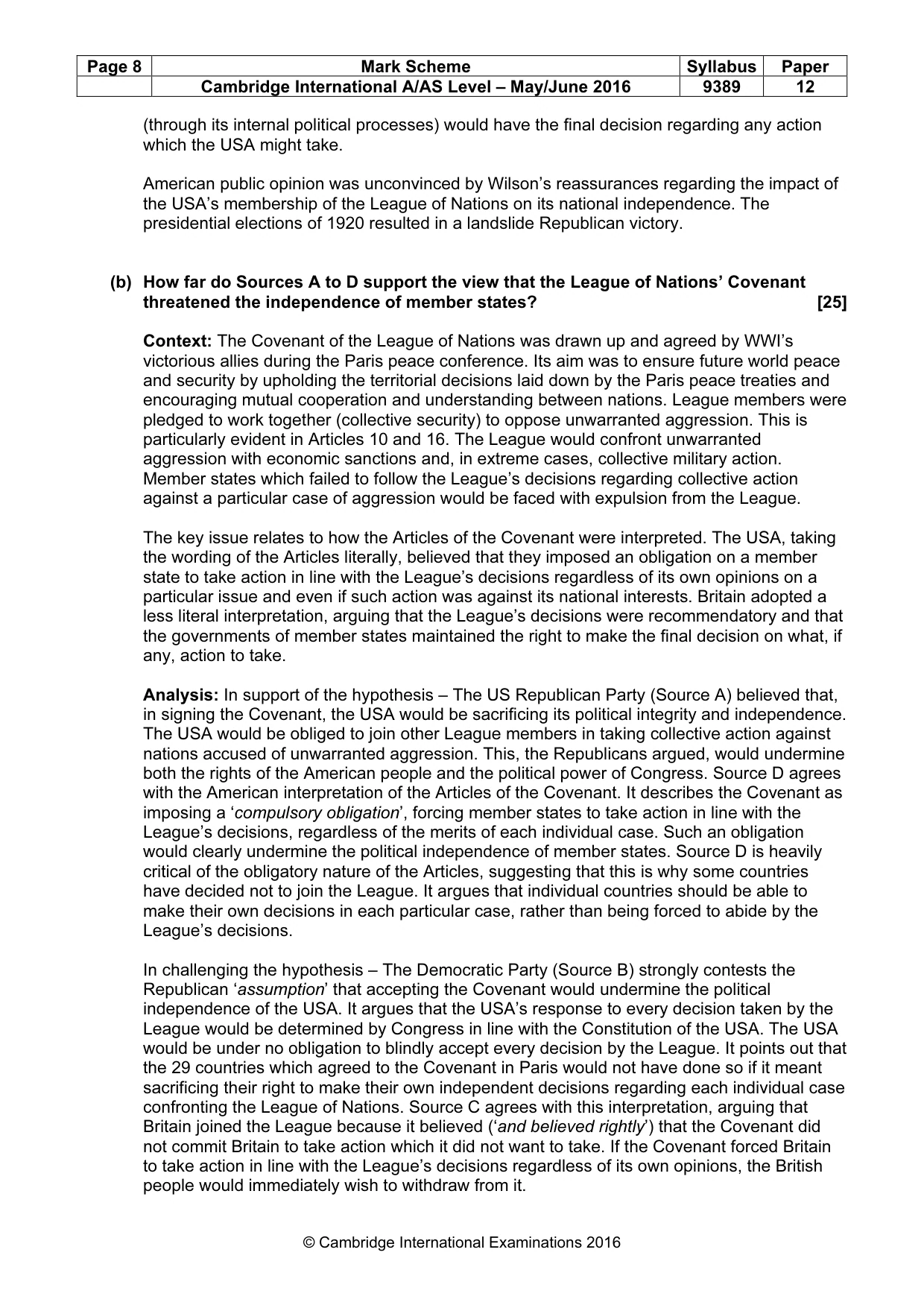 Mark scheme, page 8 of 10