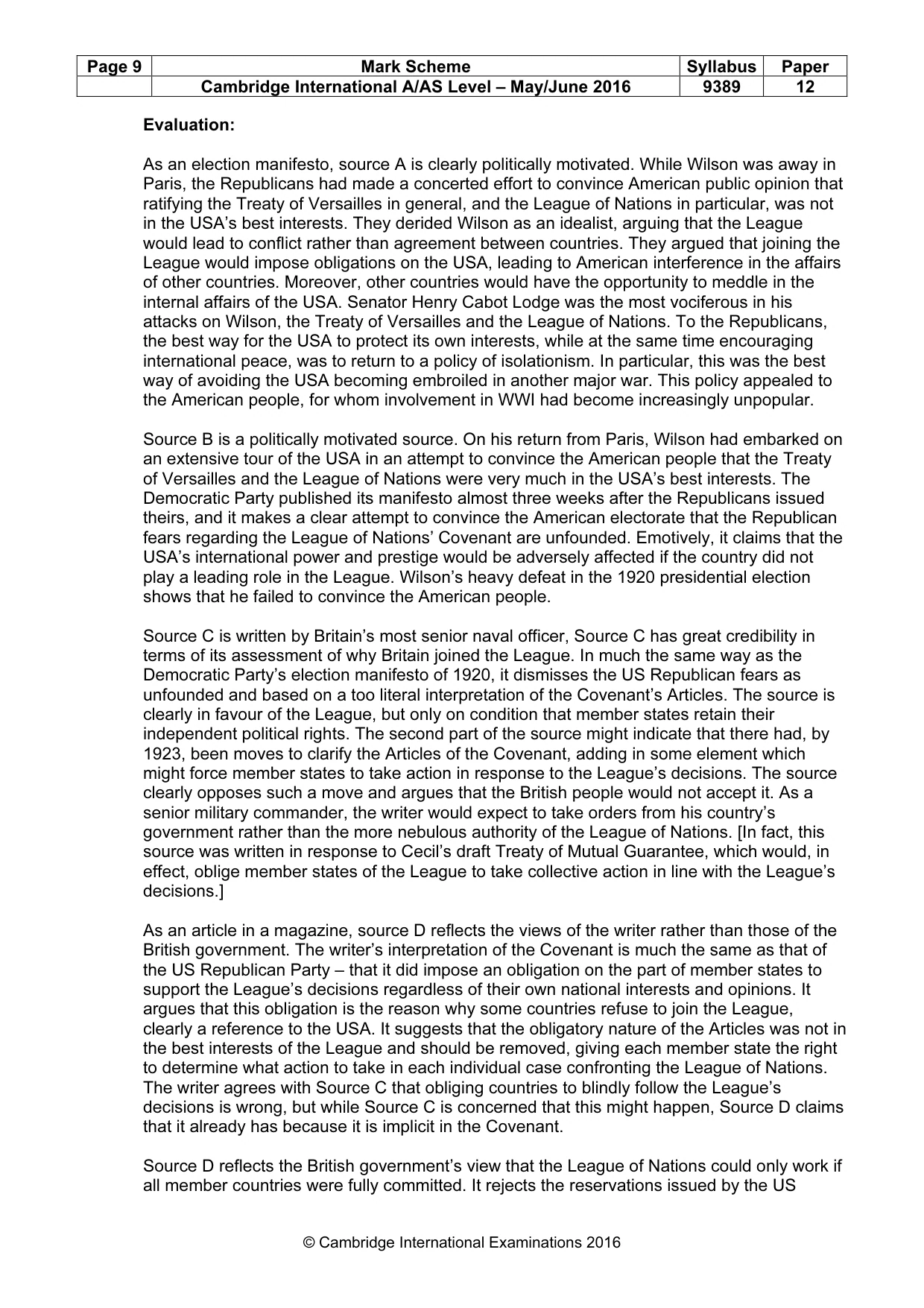 Mark scheme, page 9 of 10