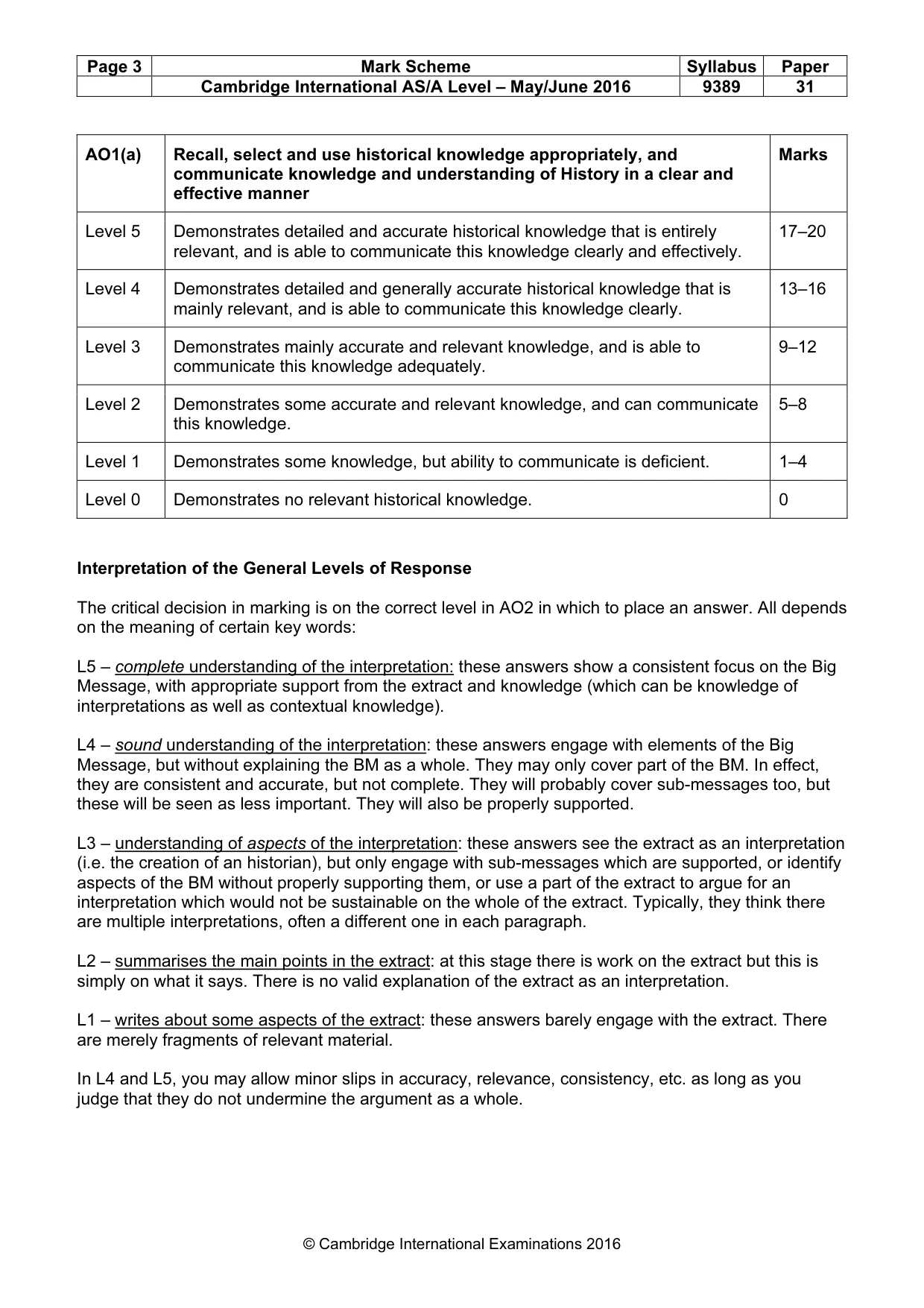 Mark scheme, page 3 of 5