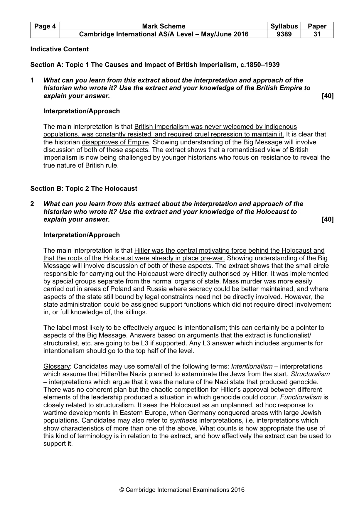 Mark scheme, page 4 of 5
