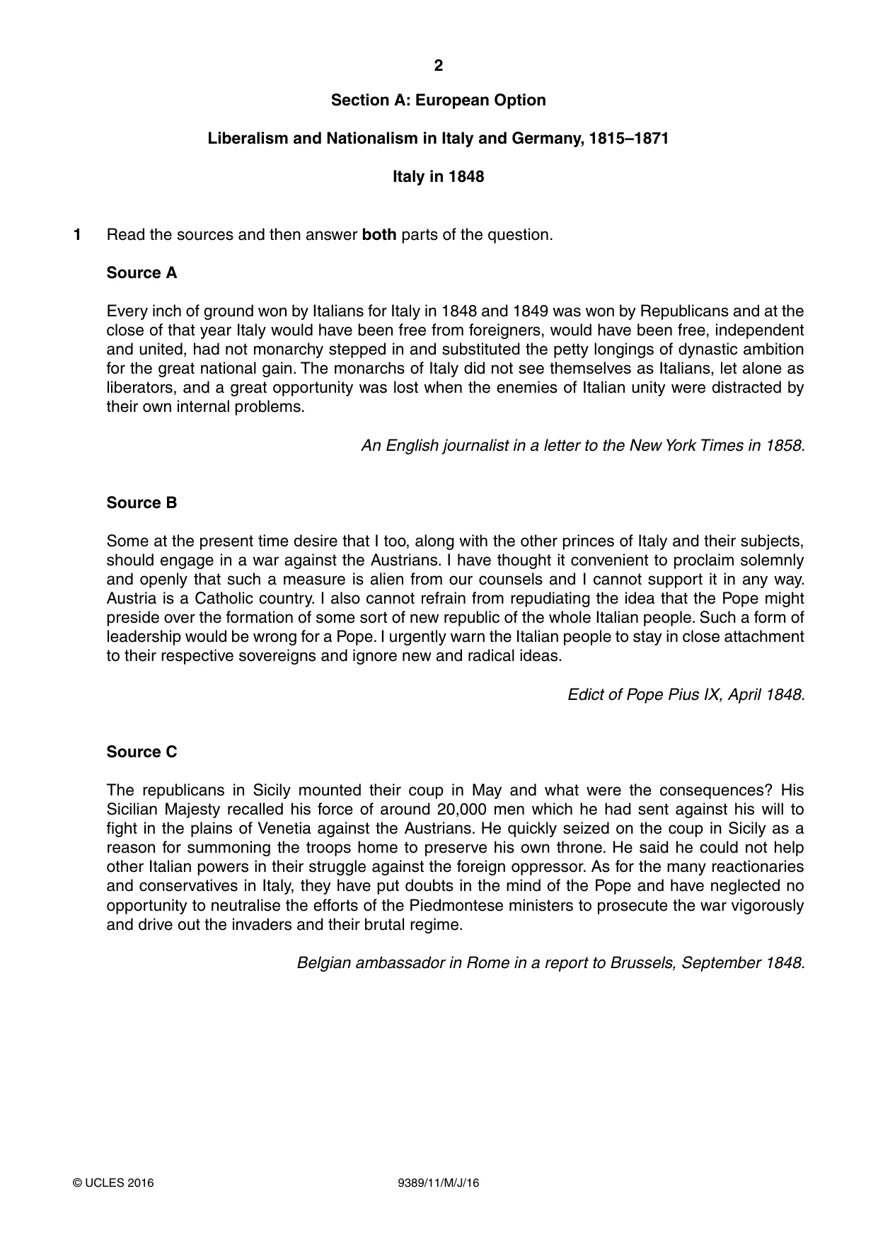 Cambridge A Level History 9389 2016 May/June Paper 1 · Variant 1 question paper, page 2 of 8