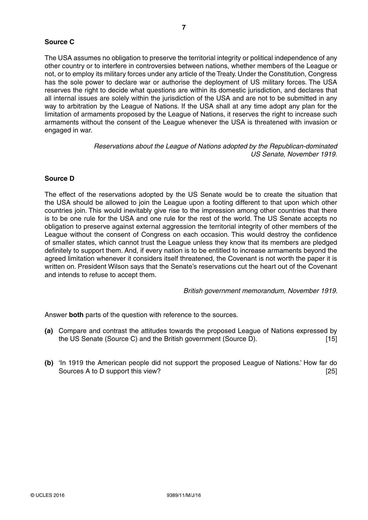 Cambridge A Level History 9389 2016 May/June Paper 1 · Variant 1 question paper, page 7 of 8