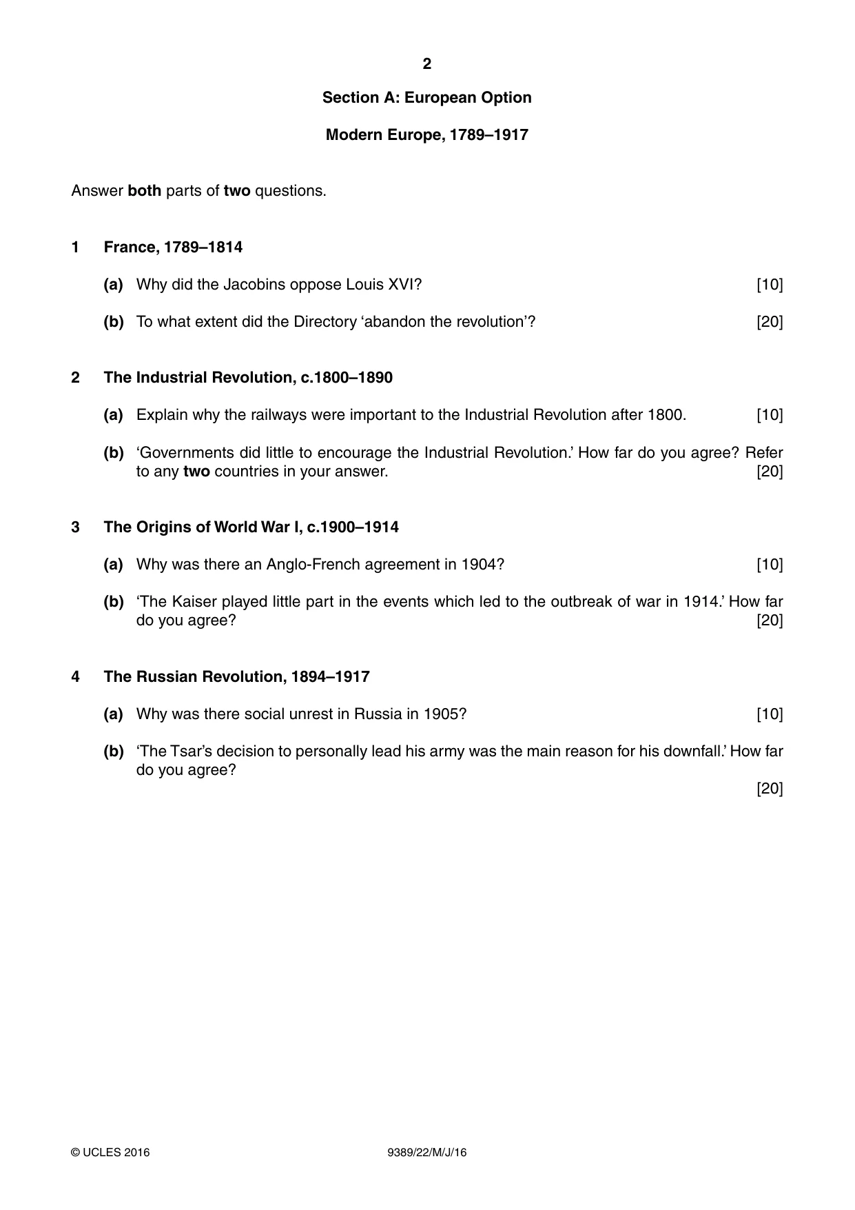 Cambridge A Level History 9389 2016 May/June Paper 2 · Variant 2 question paper, page 2 of 4