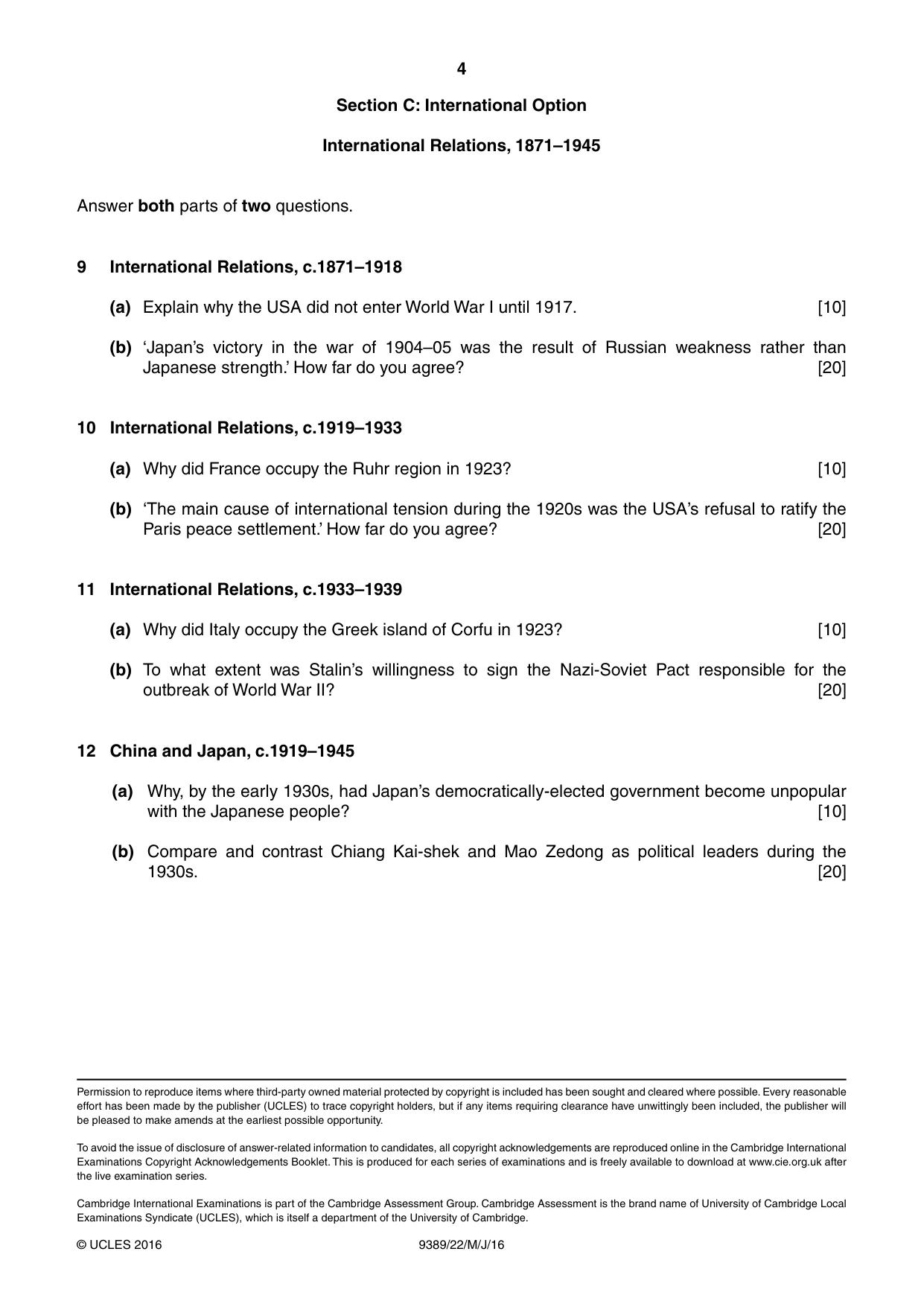 Cambridge A Level History 9389 2016 May/June Paper 2 · Variant 2 question paper, page 4 of 4