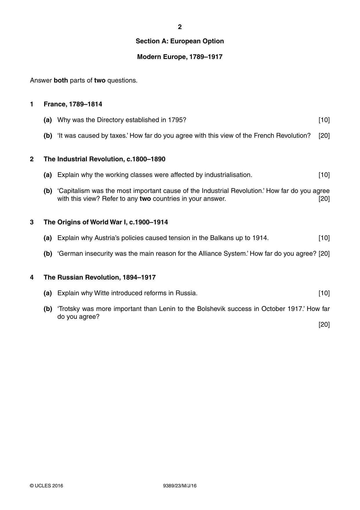 Cambridge A Level History 9389 2016 May/June Paper 2 · Variant 3 question paper, page 2 of 4