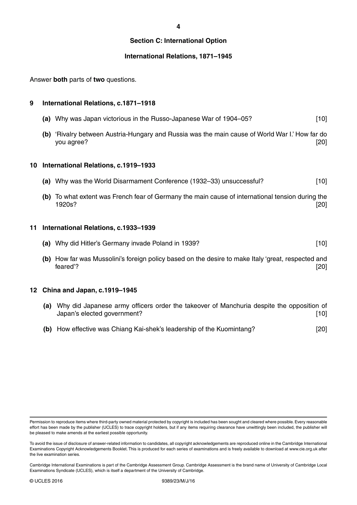 Cambridge A Level History 9389 2016 May/June Paper 2 · Variant 3 question paper, page 4 of 4