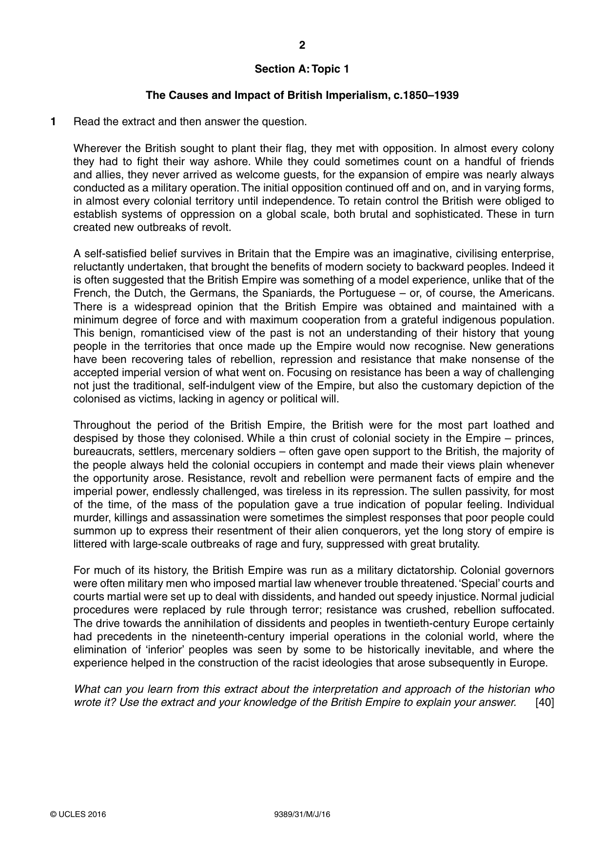 Cambridge A Level History 9389 2016 May/June Paper 3 · Variant 1 question paper, page 2 of 4