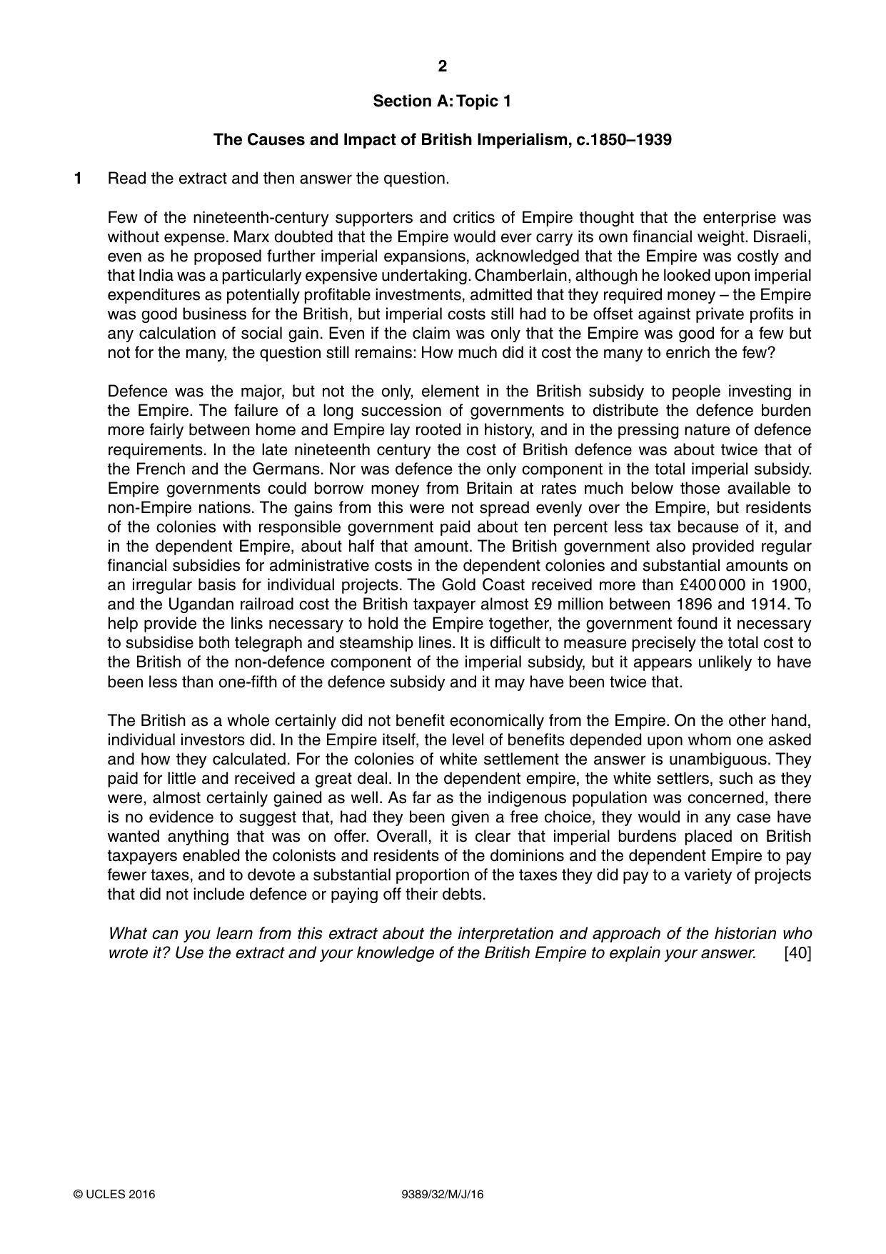 Cambridge A Level History 9389 2016 May/June Paper 3 · Variant 2 question paper, page 2 of 4