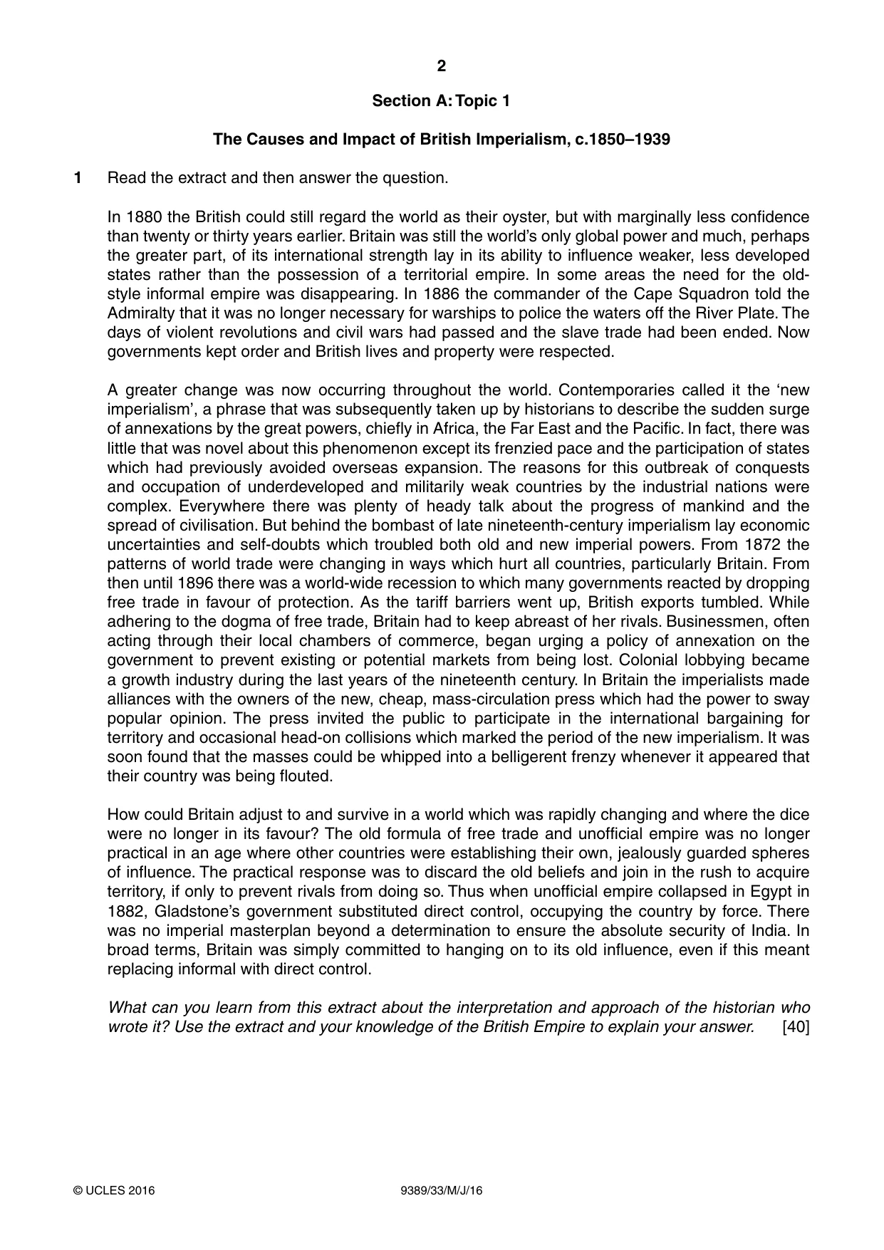 Cambridge A Level History 9389 2016 May/June Paper 3 · Variant 3 question paper, page 2 of 4