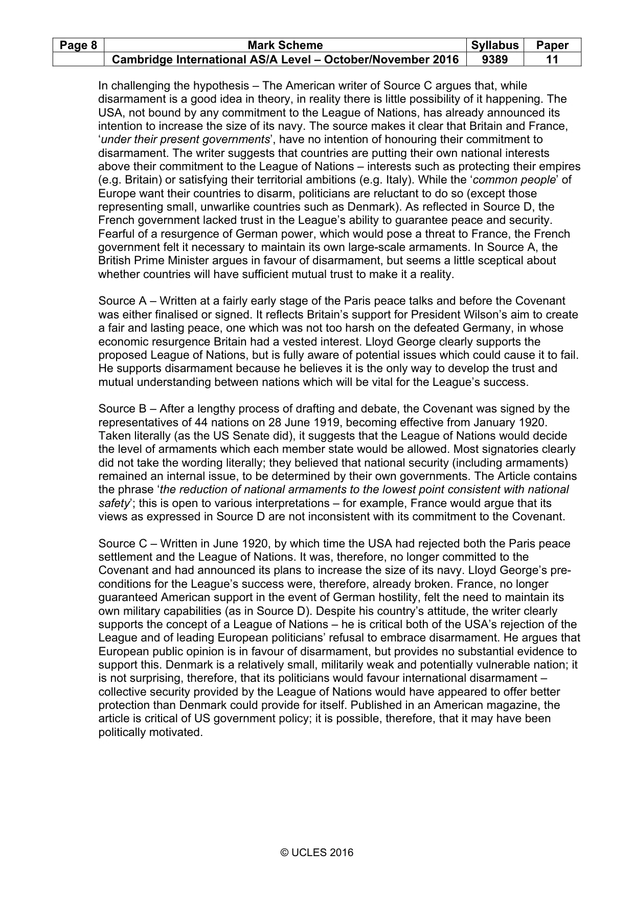 Mark scheme, page 8 of 9