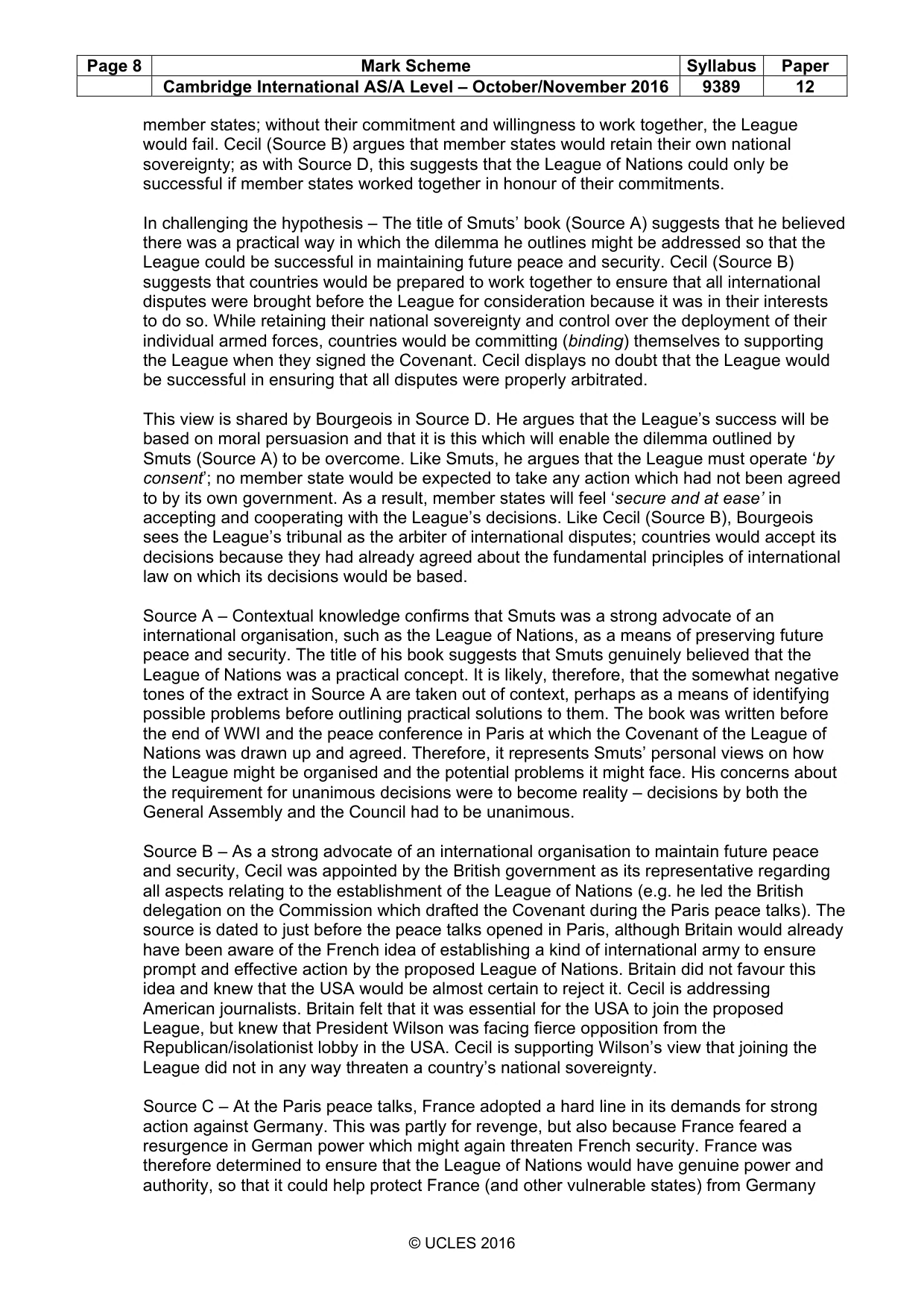 Mark scheme, page 8 of 9