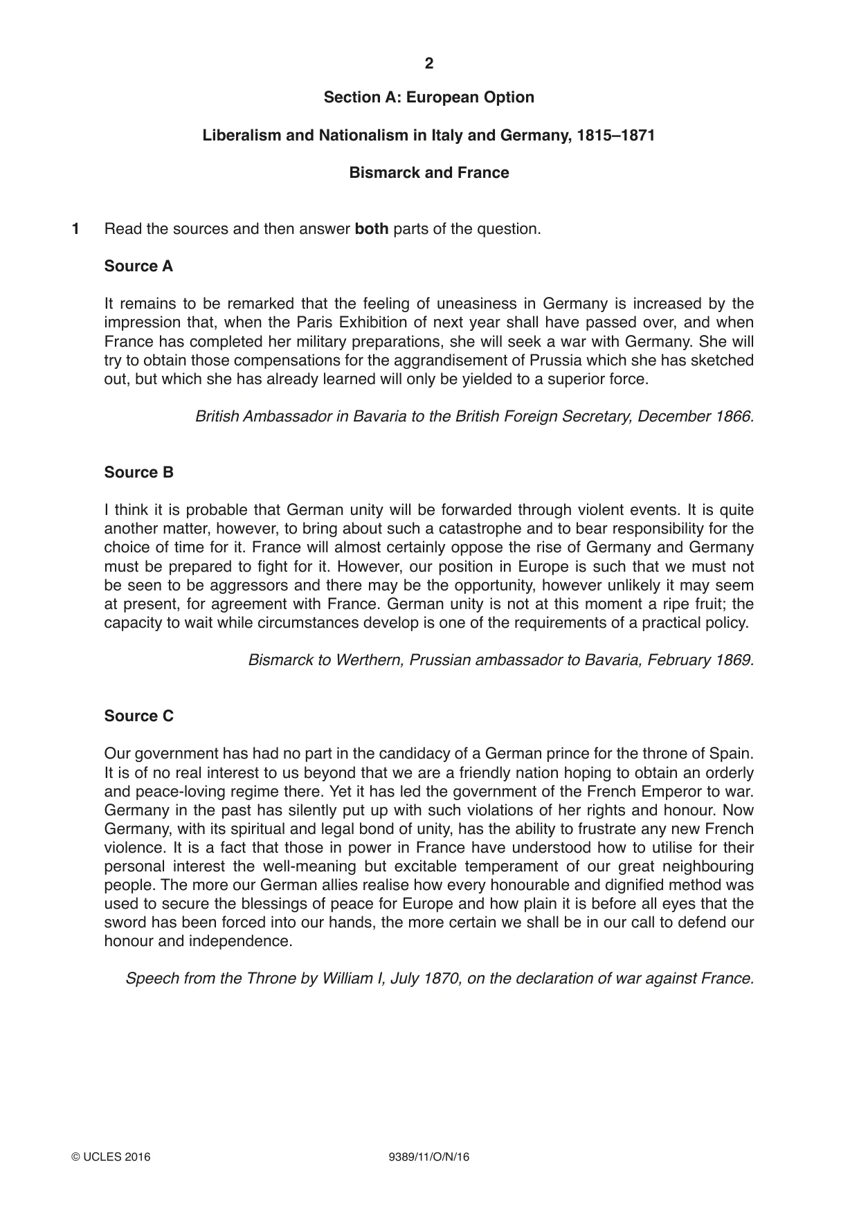 Cambridge A Level History 9389 2016 Oct/Nov Paper 1 · Variant 1 question paper, page 2 of 8
