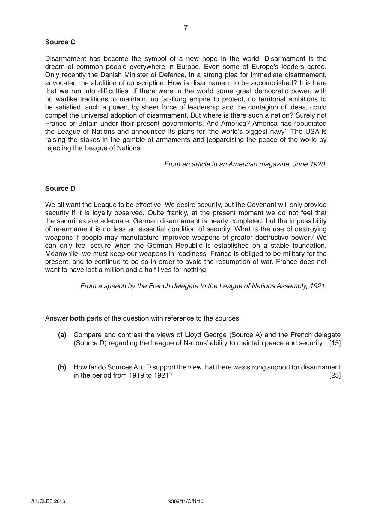 Cambridge A Level History 9389 2016 Oct/Nov Paper 1 · Variant 1 question paper, page 7 of 8