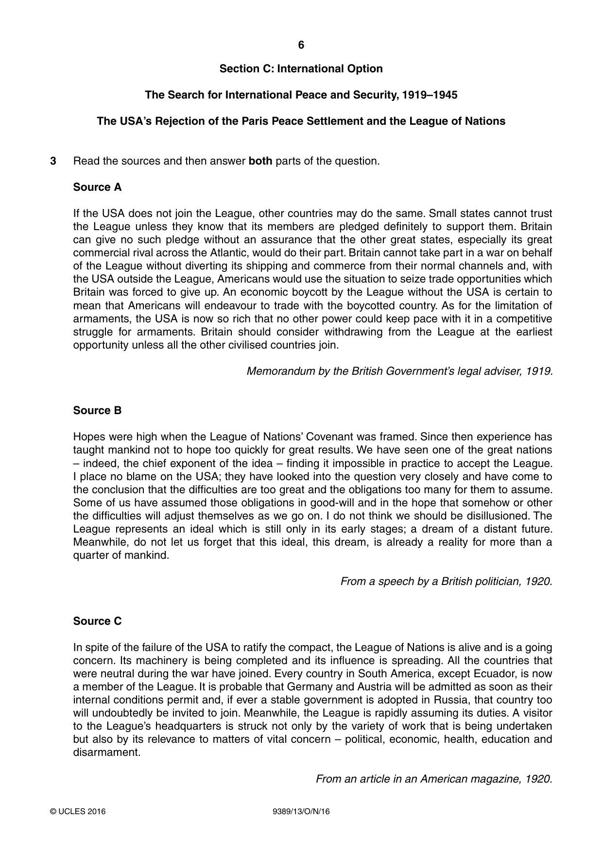 Cambridge A Level History 9389 2016 Oct/Nov Paper 1 · Variant 3 question paper, page 6 of 8