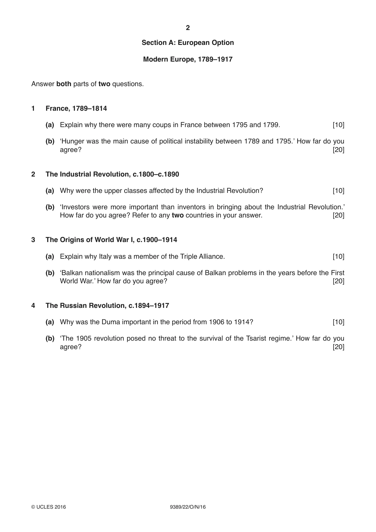 Cambridge A Level History 9389 2016 Oct/Nov Paper 2 · Variant 2 question paper, page 2 of 4