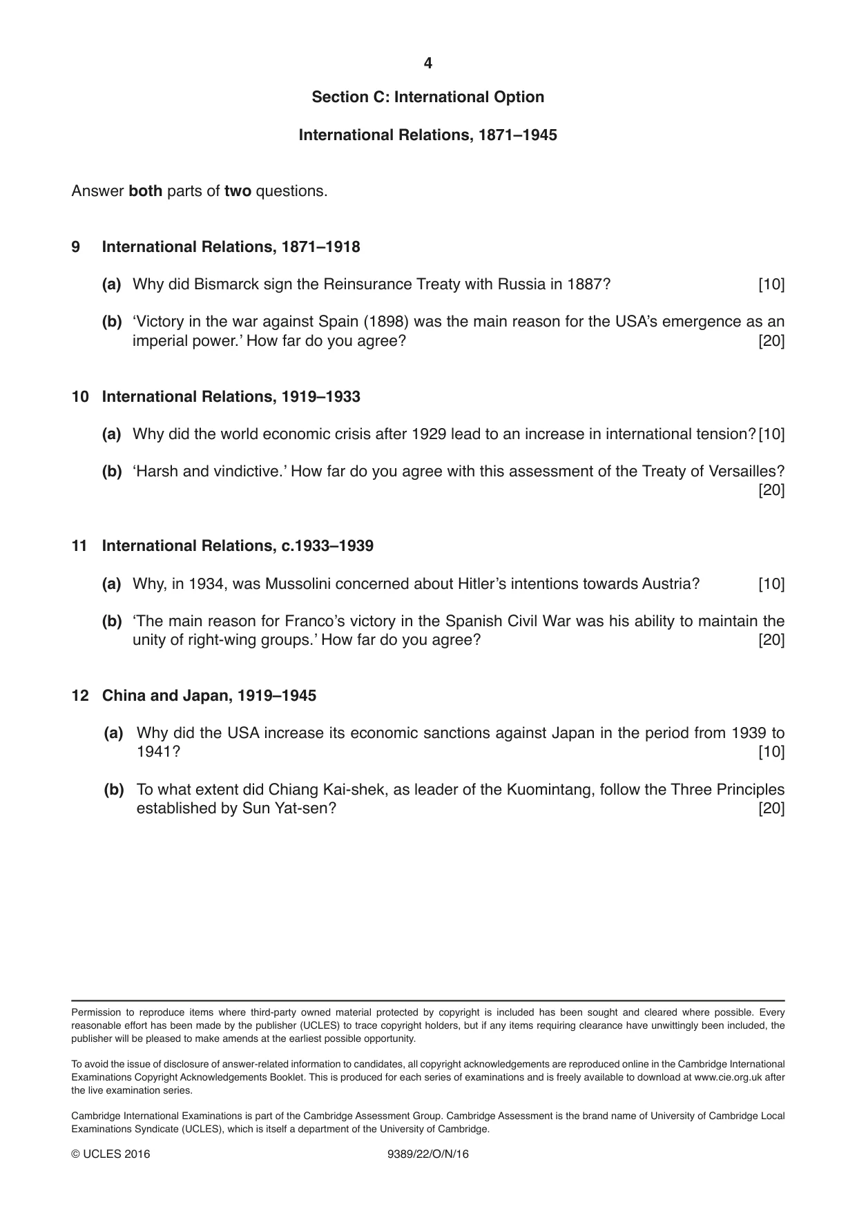Cambridge A Level History 9389 2016 Oct/Nov Paper 2 · Variant 2 question paper, page 4 of 4