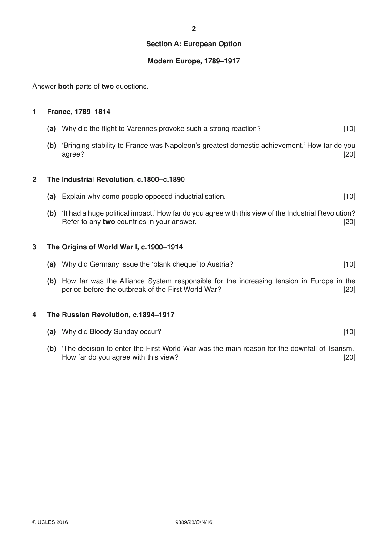 Cambridge A Level History 9389 2016 Oct/Nov Paper 2 · Variant 3 question paper, page 2 of 4