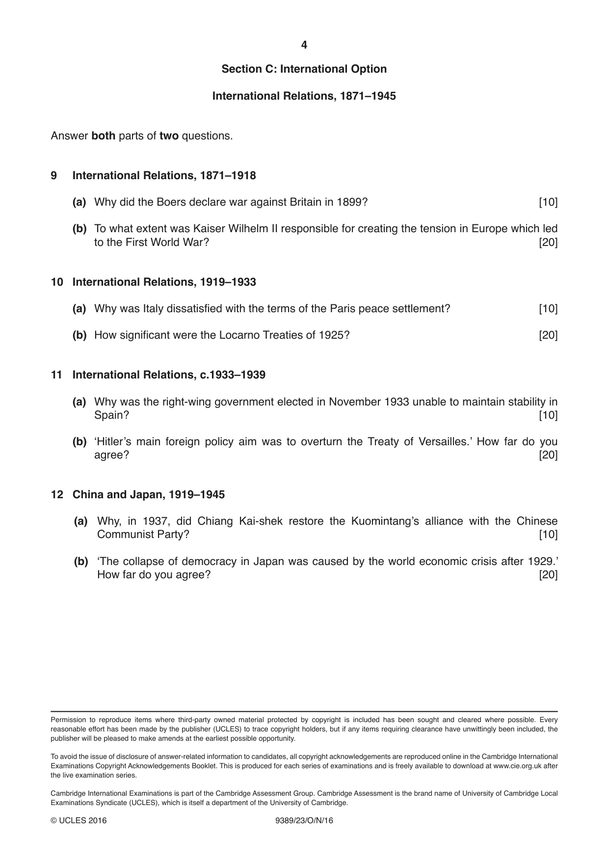Cambridge A Level History 9389 2016 Oct/Nov Paper 2 · Variant 3 question paper, page 4 of 4