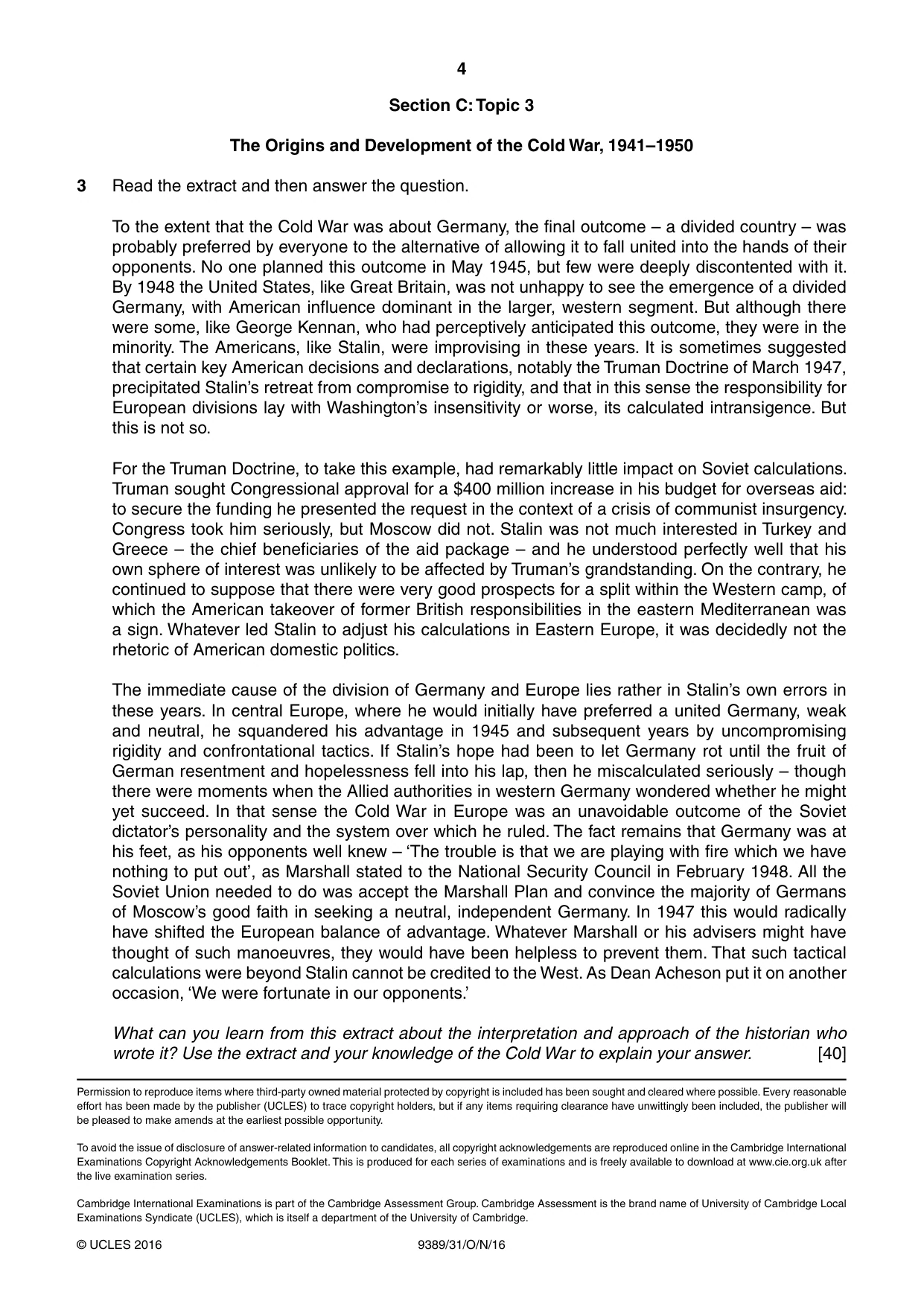 Cambridge A Level History 9389 2016 Oct/Nov Paper 3 · Variant 1 question paper, page 4 of 4