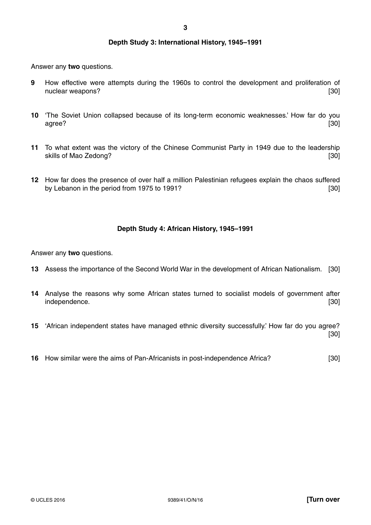 Cambridge A Level History 9389 2016 Oct/Nov Paper 4 · Variant 1 question paper, page 3 of 4