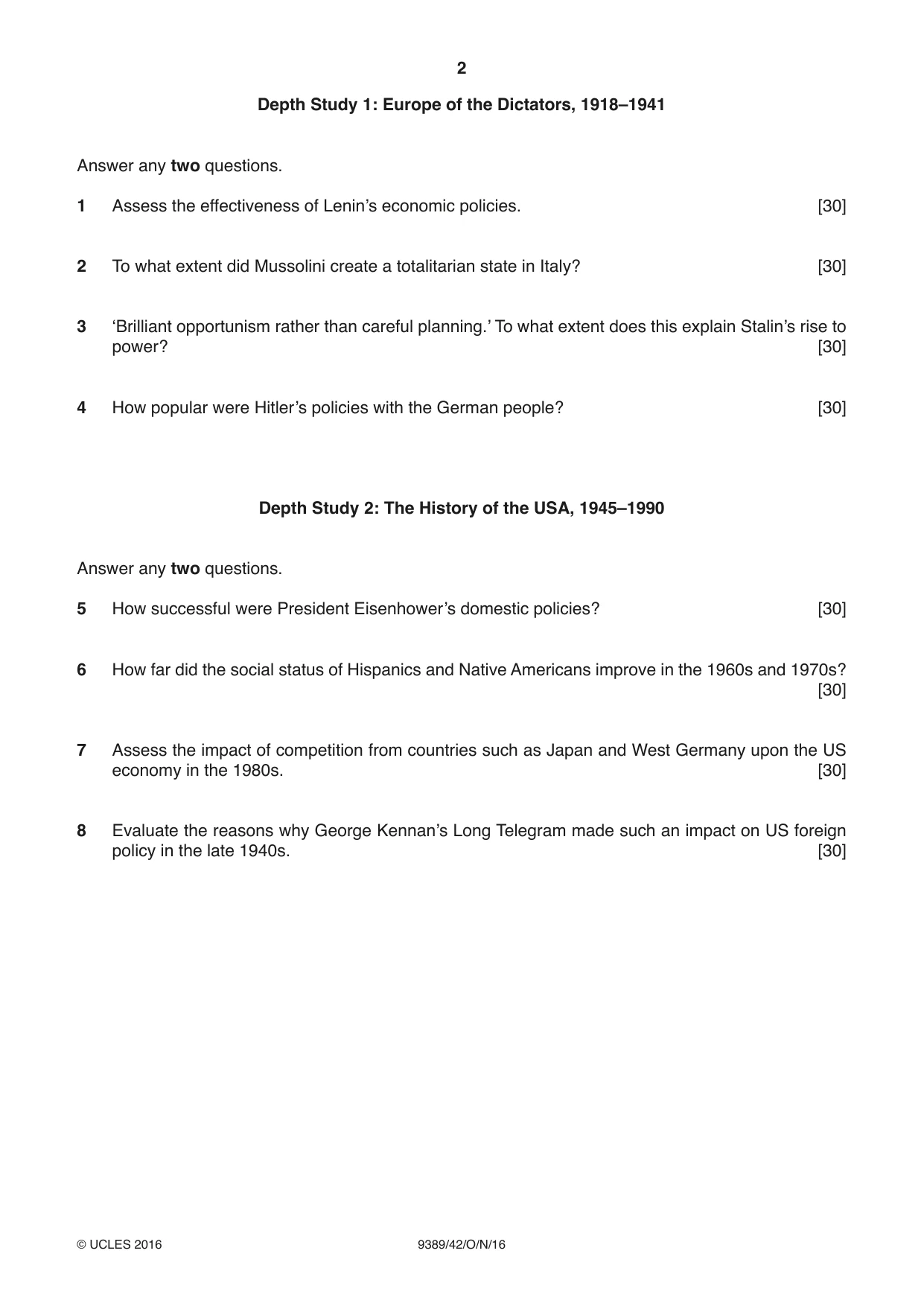 Cambridge A Level History 9389 2016 Oct/Nov Paper 4 · Variant 2 question paper, page 2 of 4