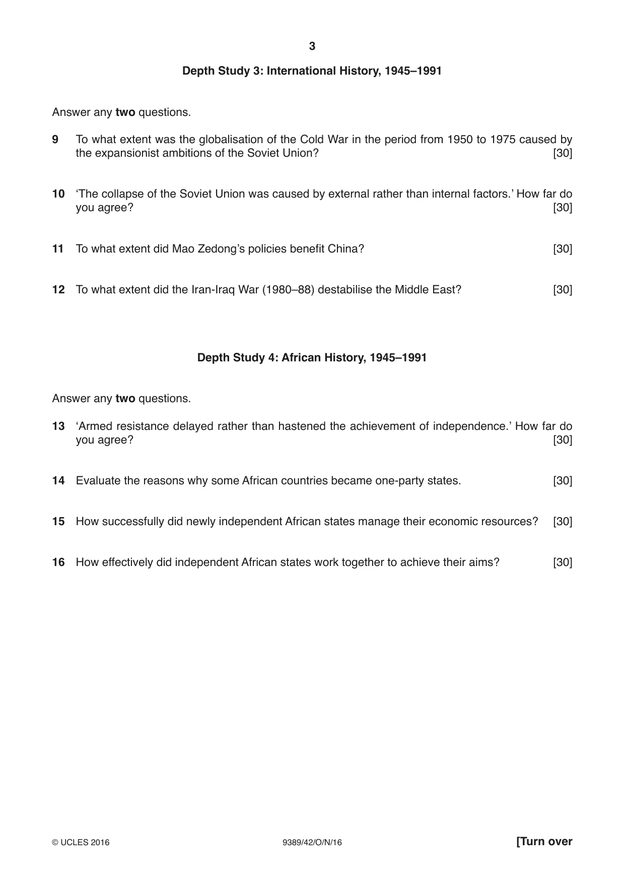 Cambridge A Level History 9389 2016 Oct/Nov Paper 4 · Variant 2 question paper, page 3 of 4