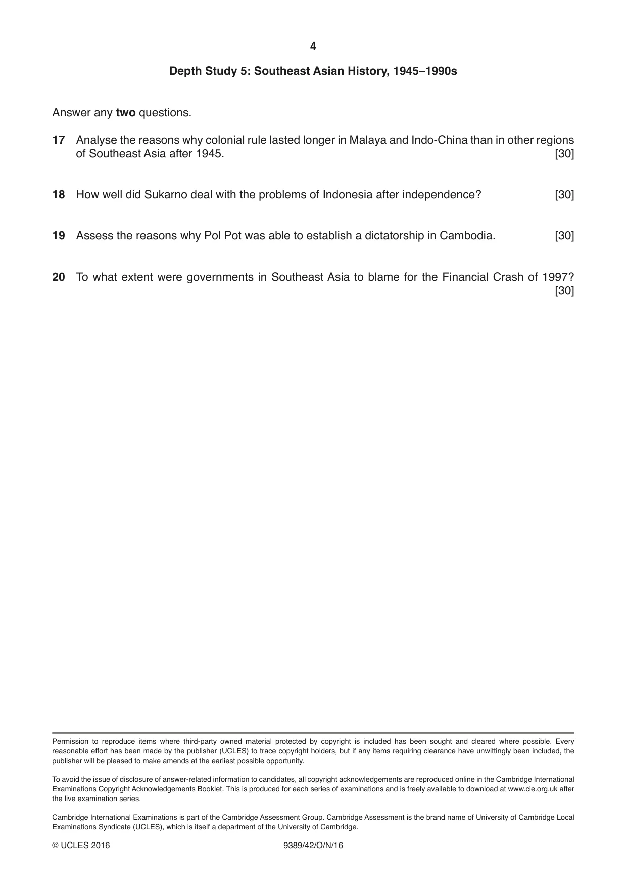 Cambridge A Level History 9389 2016 Oct/Nov Paper 4 · Variant 2 question paper, page 4 of 4