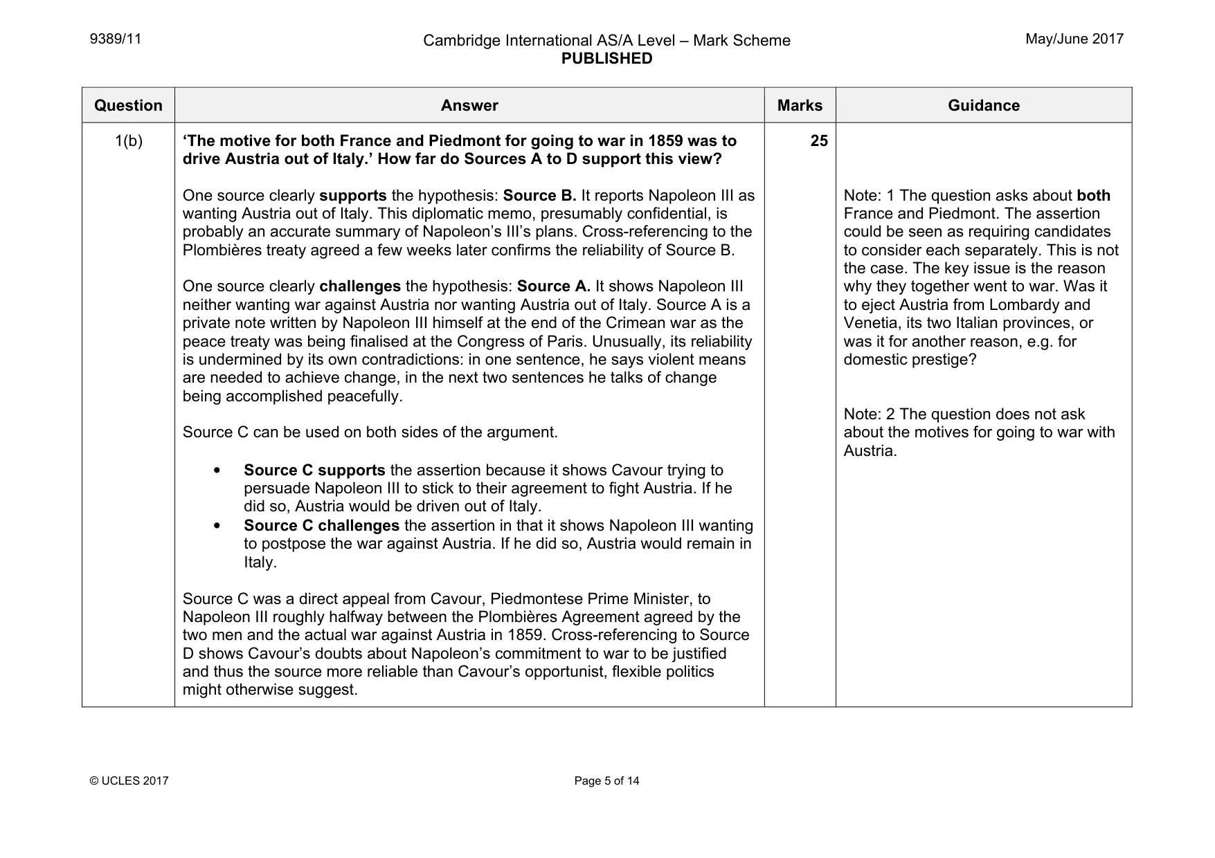 Mark scheme, page 5 of 14
